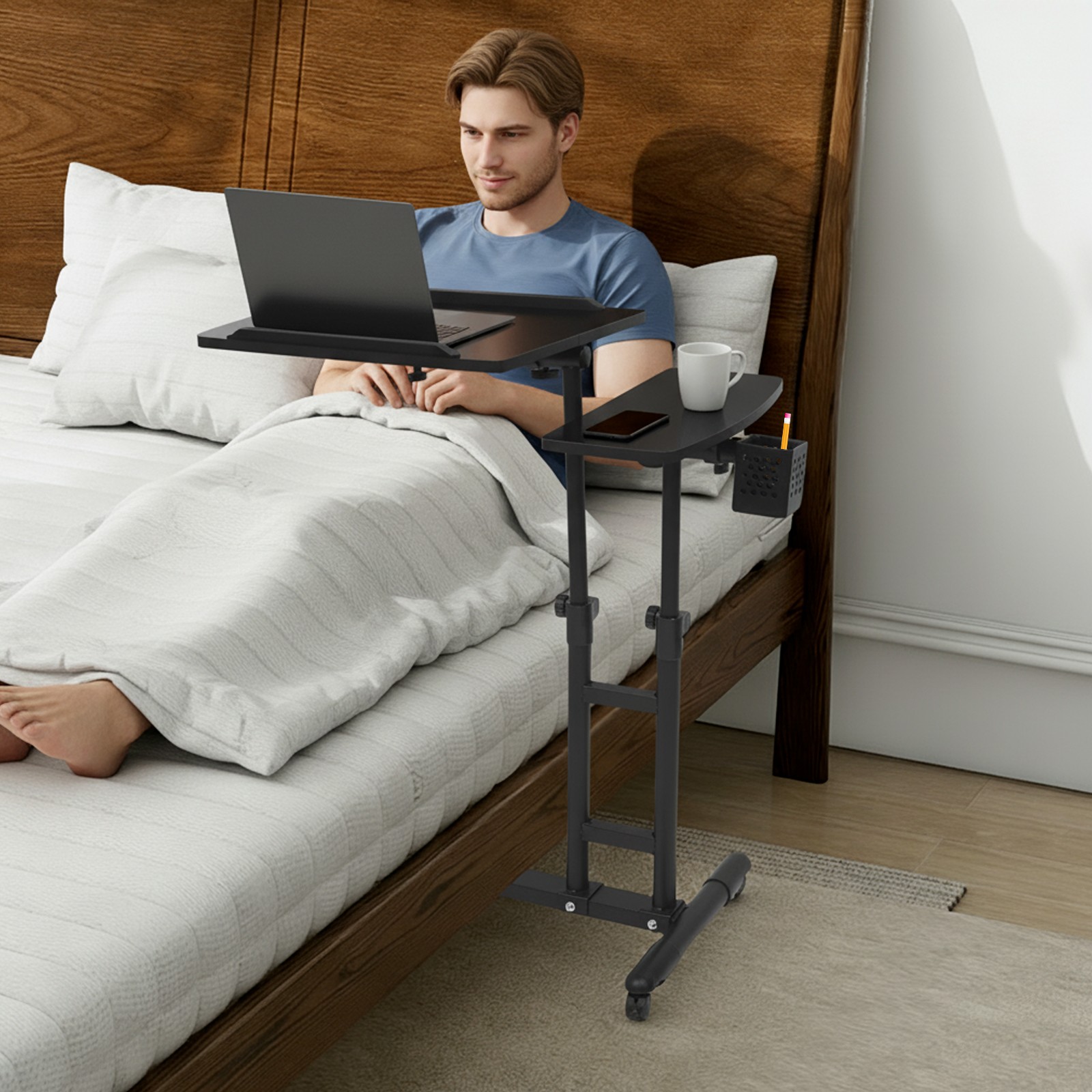 Side Table With Wheels Height Adjustable Computer Table Writing Table Free Stand