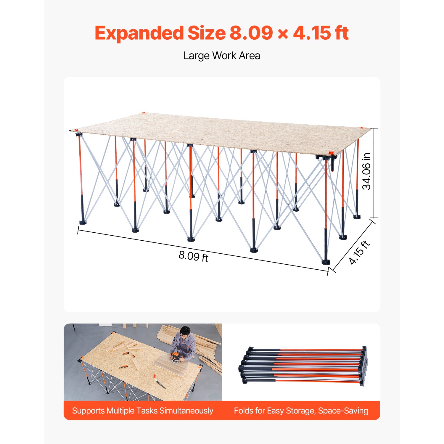 Uimoso Compact Foldable Workstand 8.02 x 4.12ft, 6000lbs Load Capacity