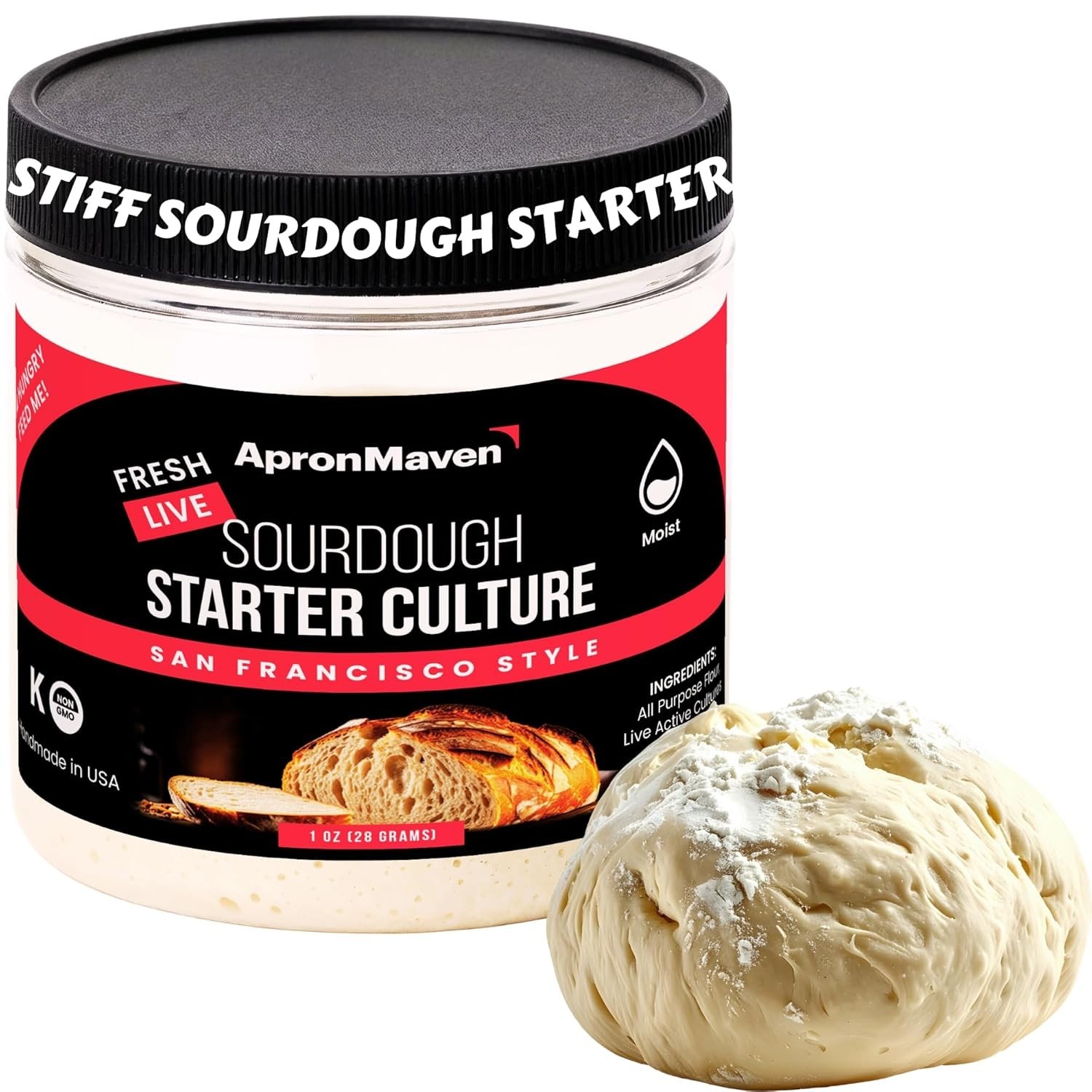Apron Maven  Stiff Sourdough Starter, Low Hydration Live Culture for Sour Dough.
