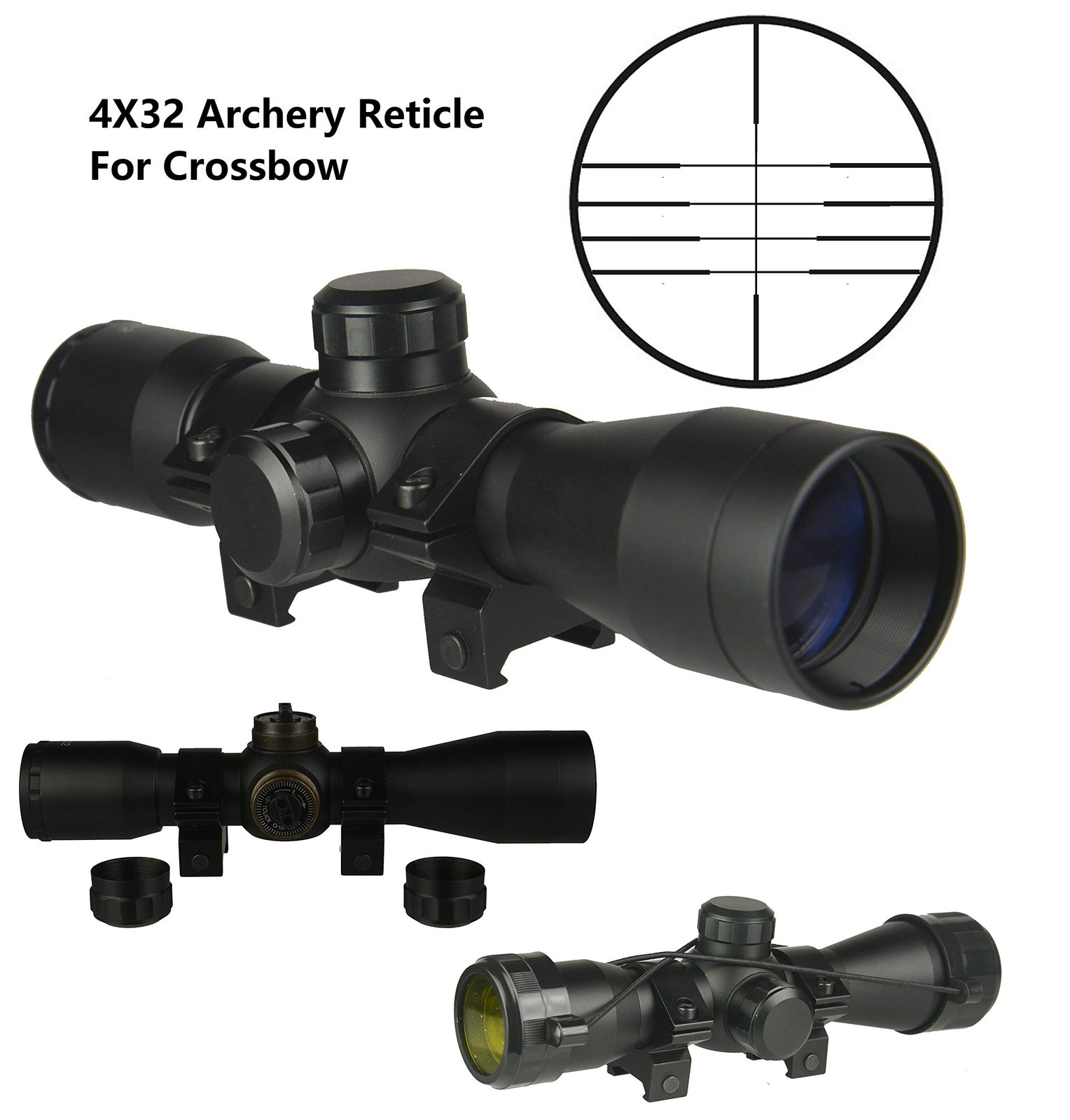 TWP 4x32 Compact Hunting Crossbow Archery Scope, Multiple Range Reticle, 1" T...