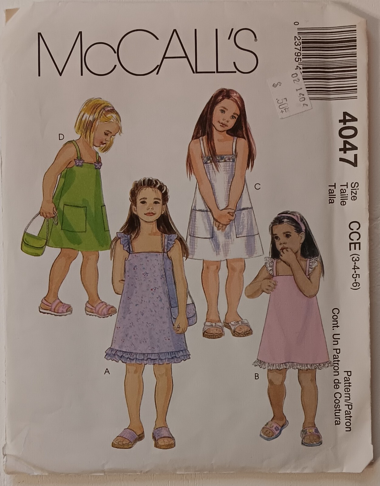 McCalls 4047 Girl’s Dress Bag Sleeve Variations Ruffle Options Pattern UCFF 3-6