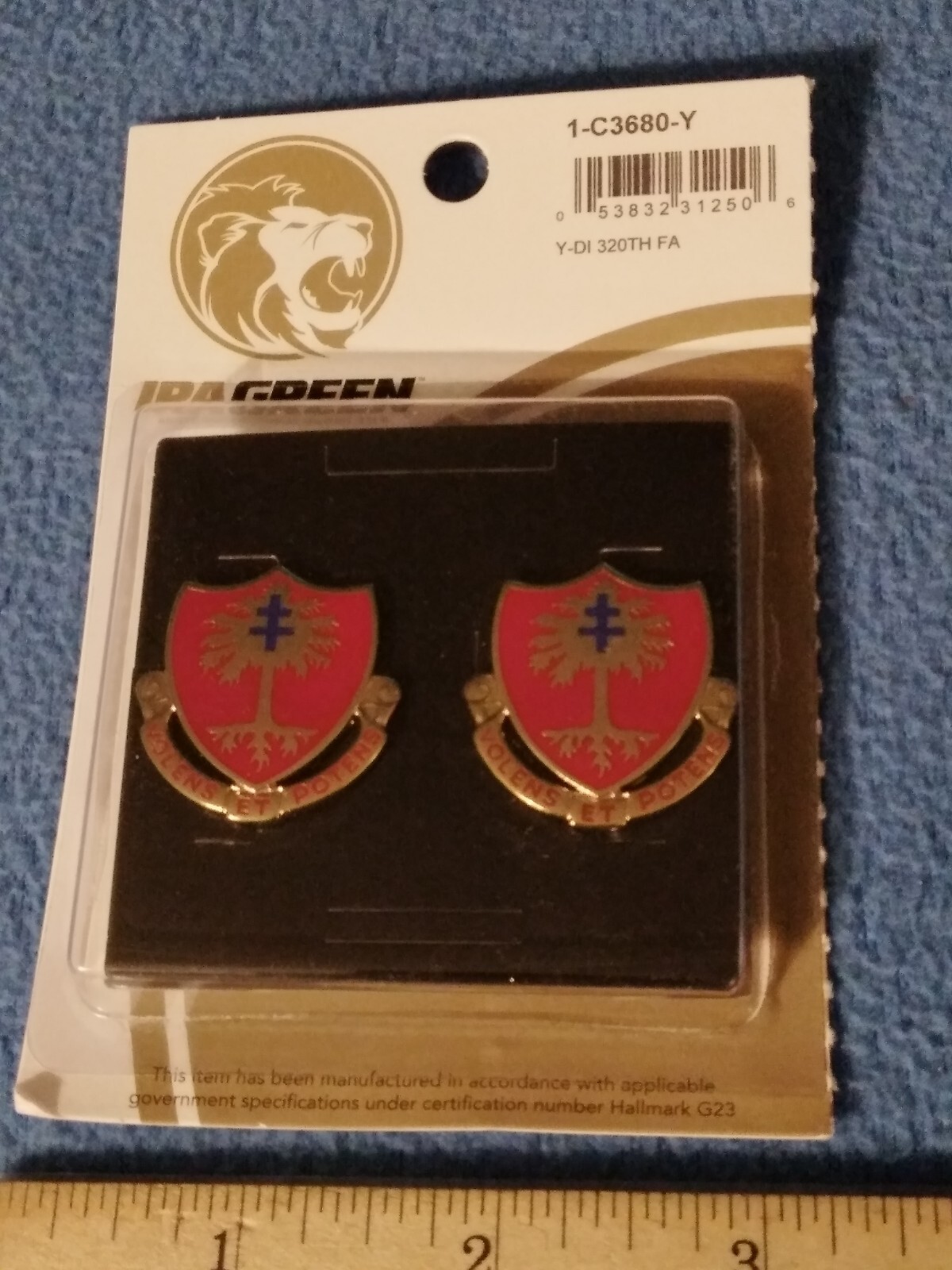 PAIR OF - US ARMY 320th FIELD ARTILLERY Unit DI DUI Crest PINS - G-23