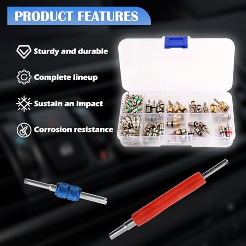 102PCS AC Valve Core Kit,Double Head AC Valve Core Removal Tool with 100PCS