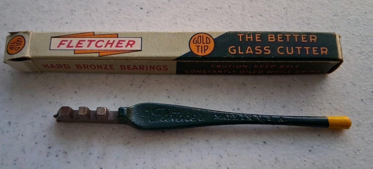 Vintage Fletcher Gold Tip Glass Cutter Hard Bronze Bearings - # 1-Made In USA