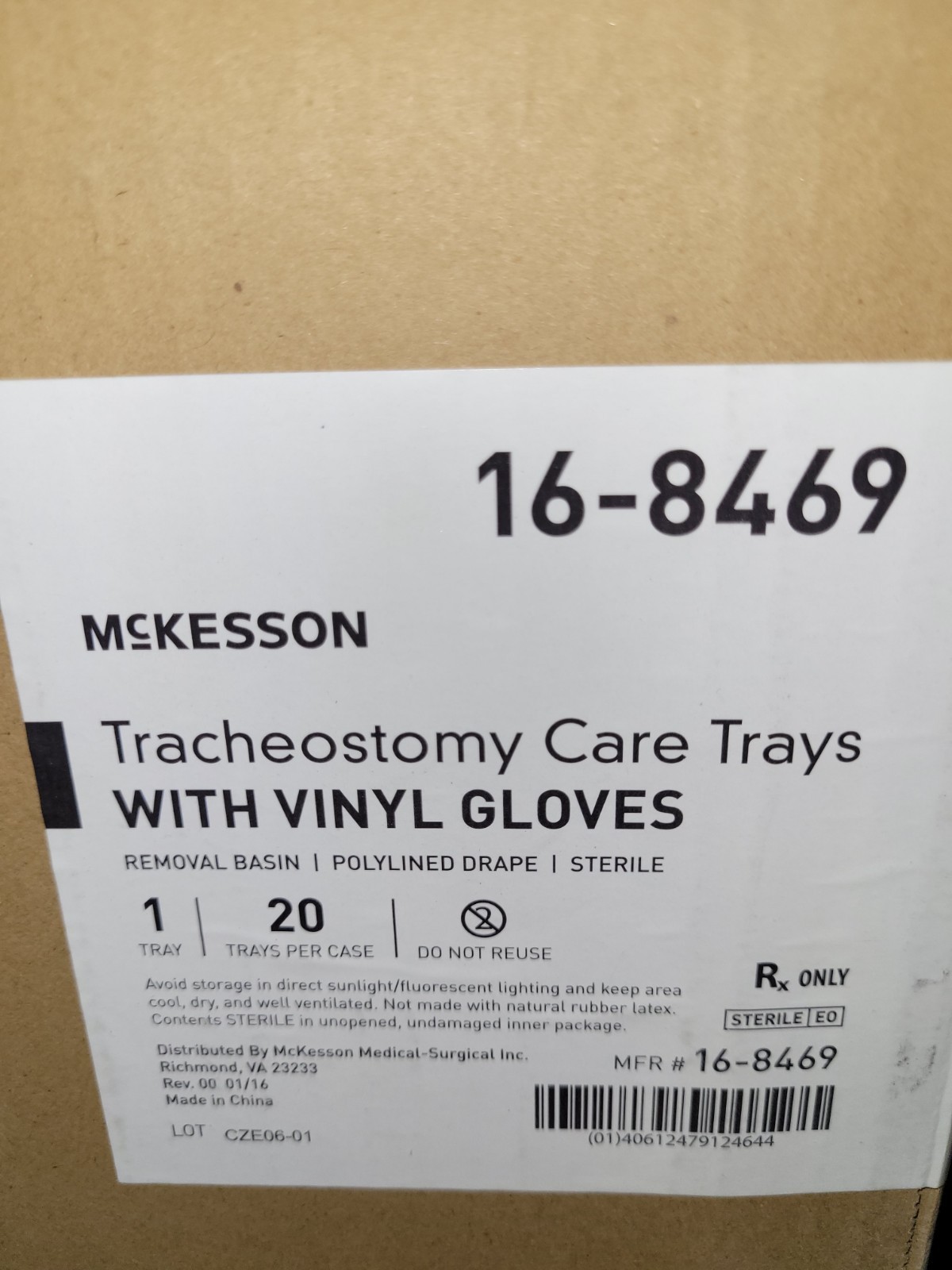 McKesson Sterile Care Tray with Gloves 20 pc sealed case mfr #16-8469