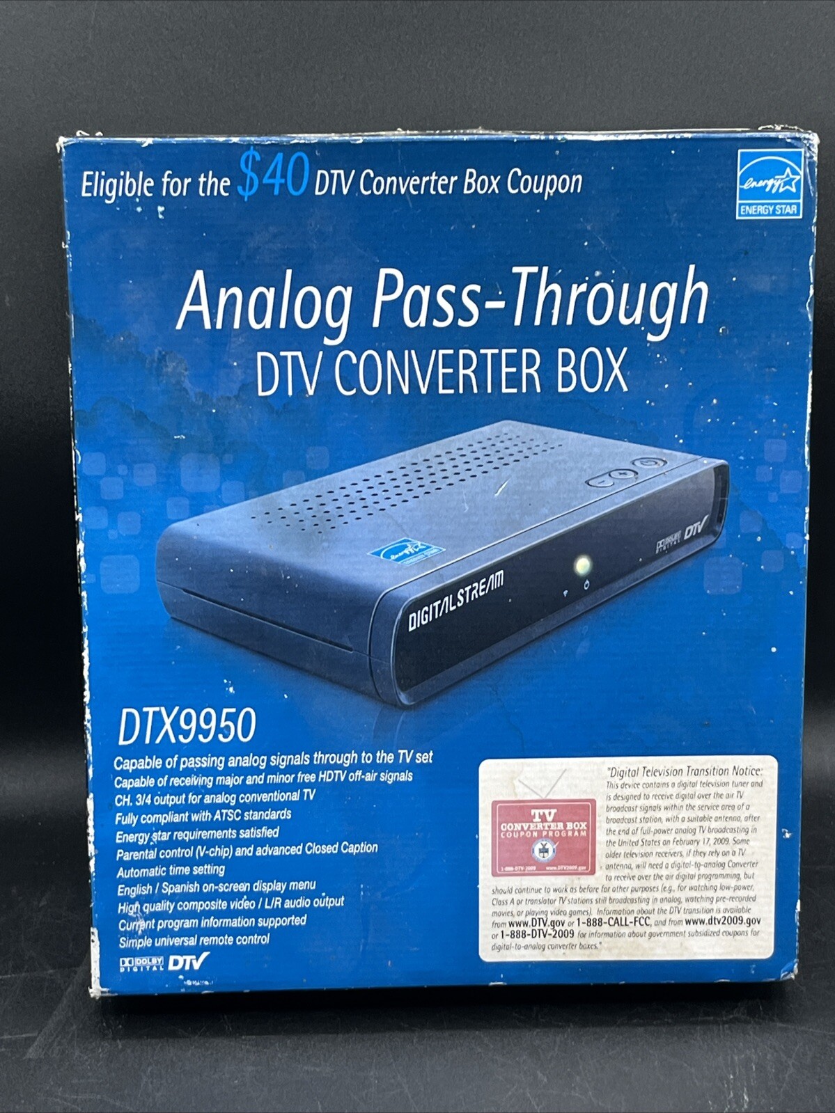 Digital Stream DTX9950 Analog Pass Through DTV Converter Box w/ Remote *Open Box