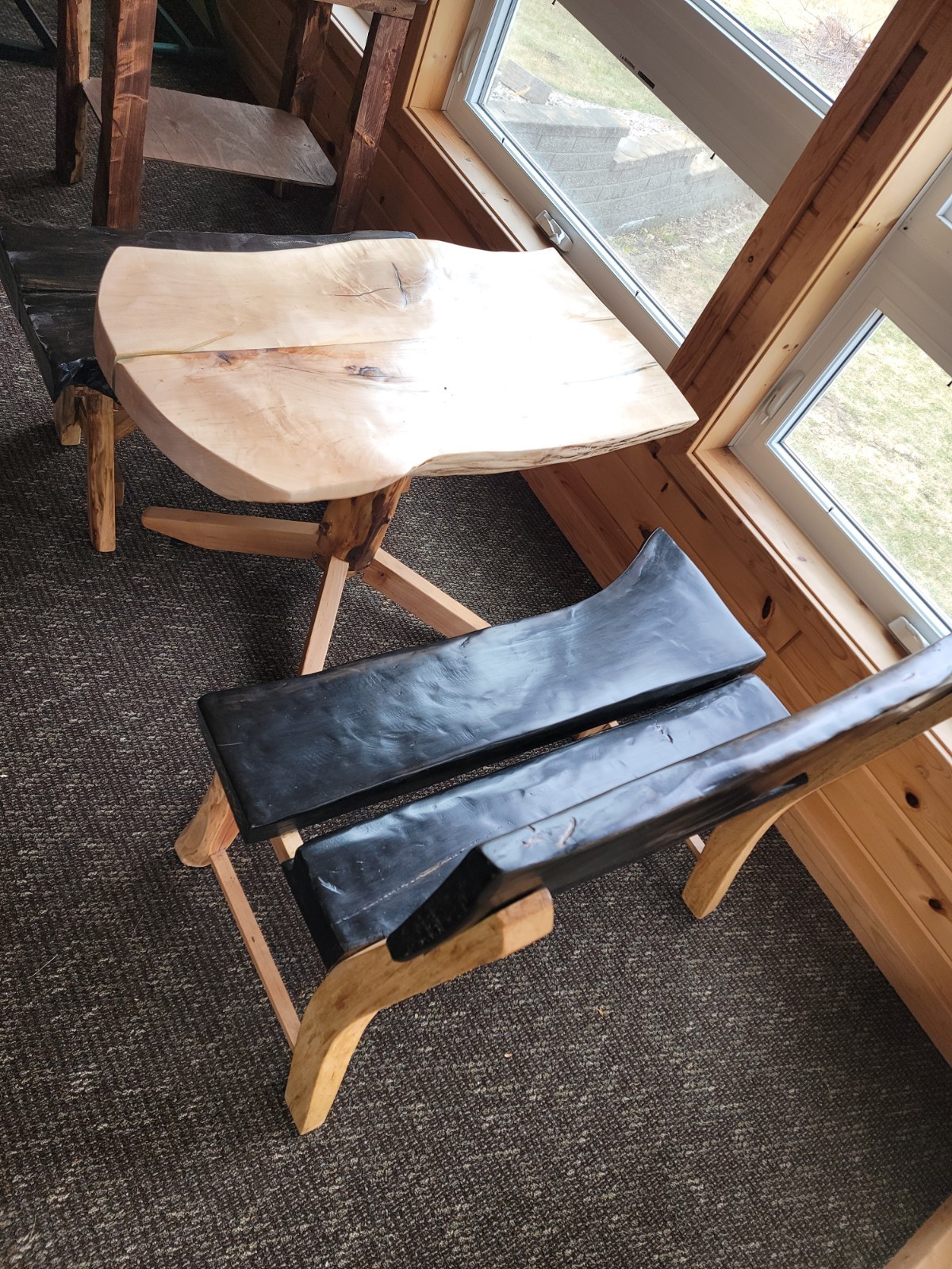 Rustic Primitive Wood Bench Black & Natural Finish Dining or Home Office