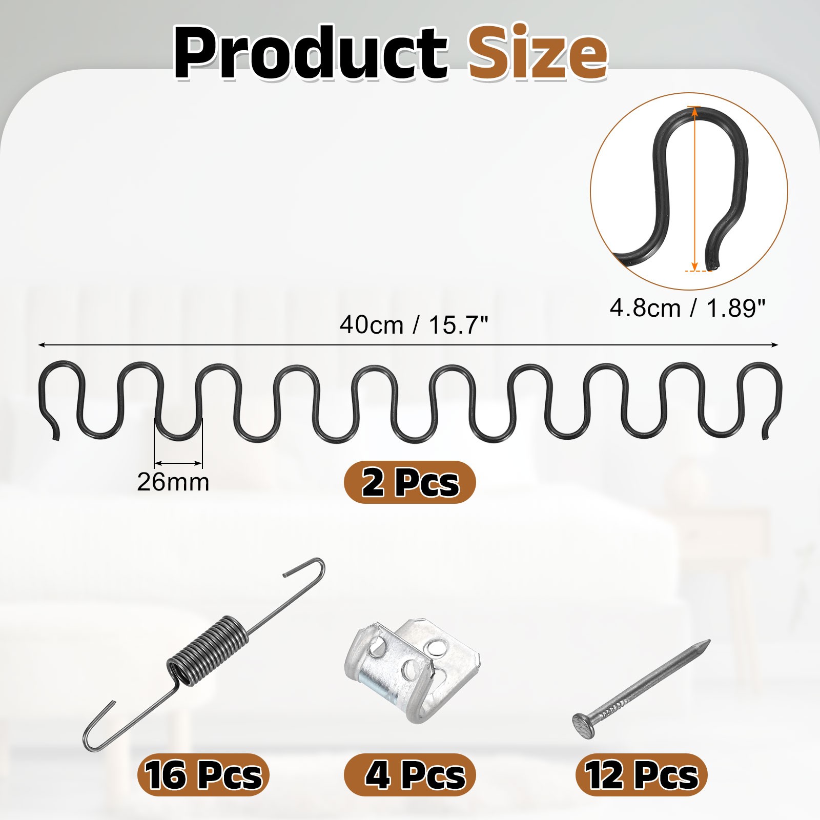 2Pcs 15.7" Upholstery Spring Replacement Kit, Sagging Cushions Repair Kit