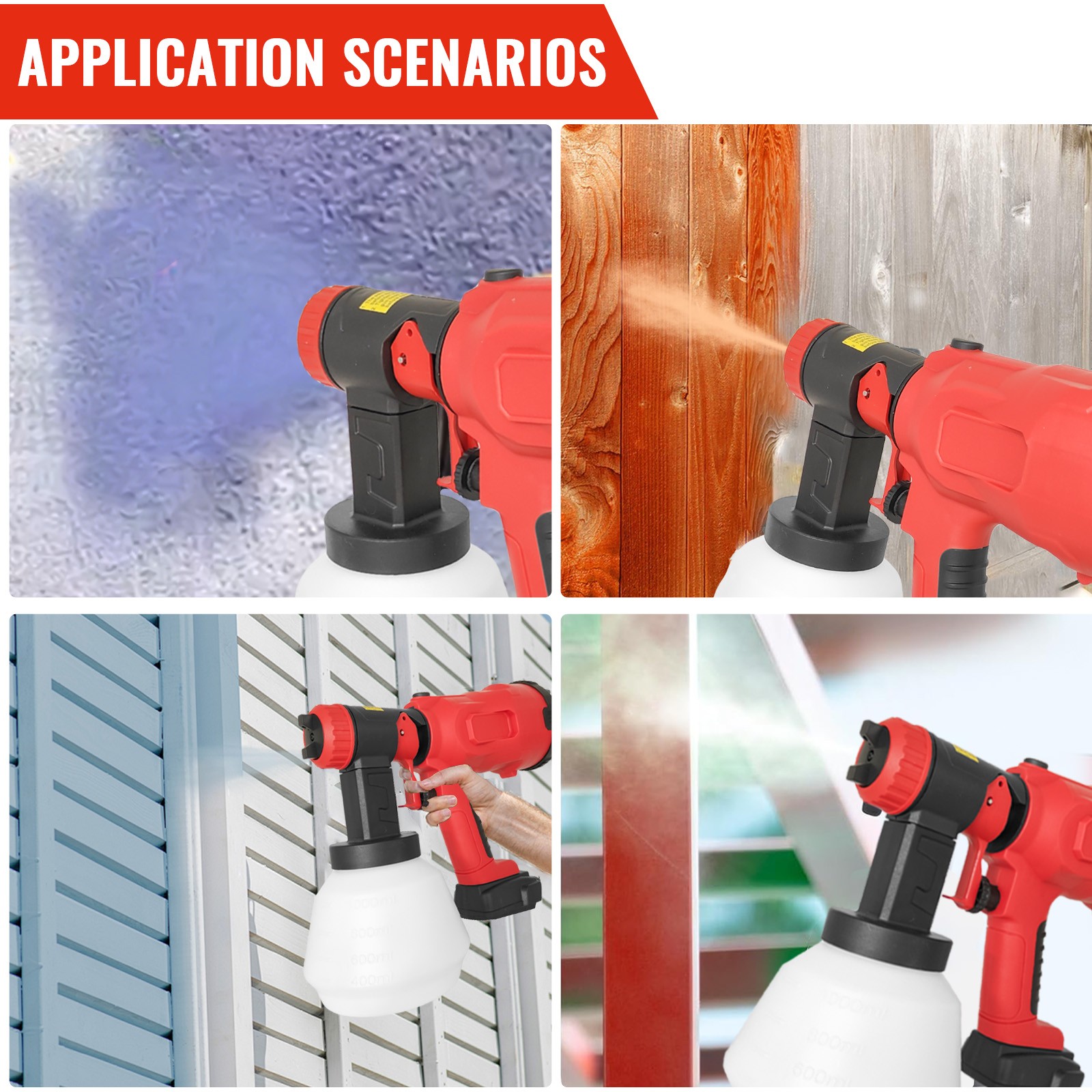 Paint Sprayerwith Adjustable Spray Width Knob 4 Nozzles and 3 Patterns