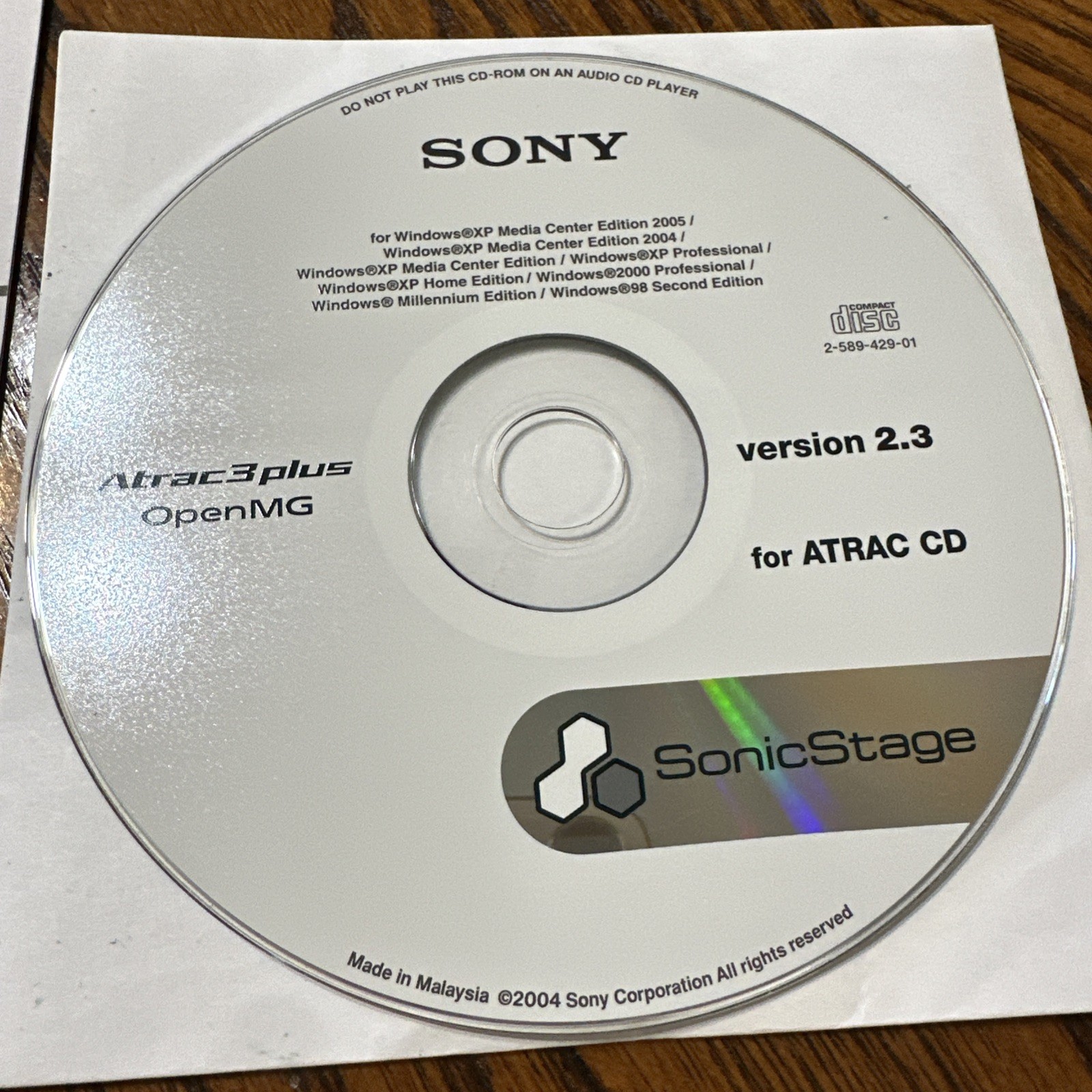 Sony SonicStage Atrac3plus OpenMG Version 2.3 For Walkman CD-ROM & Manual