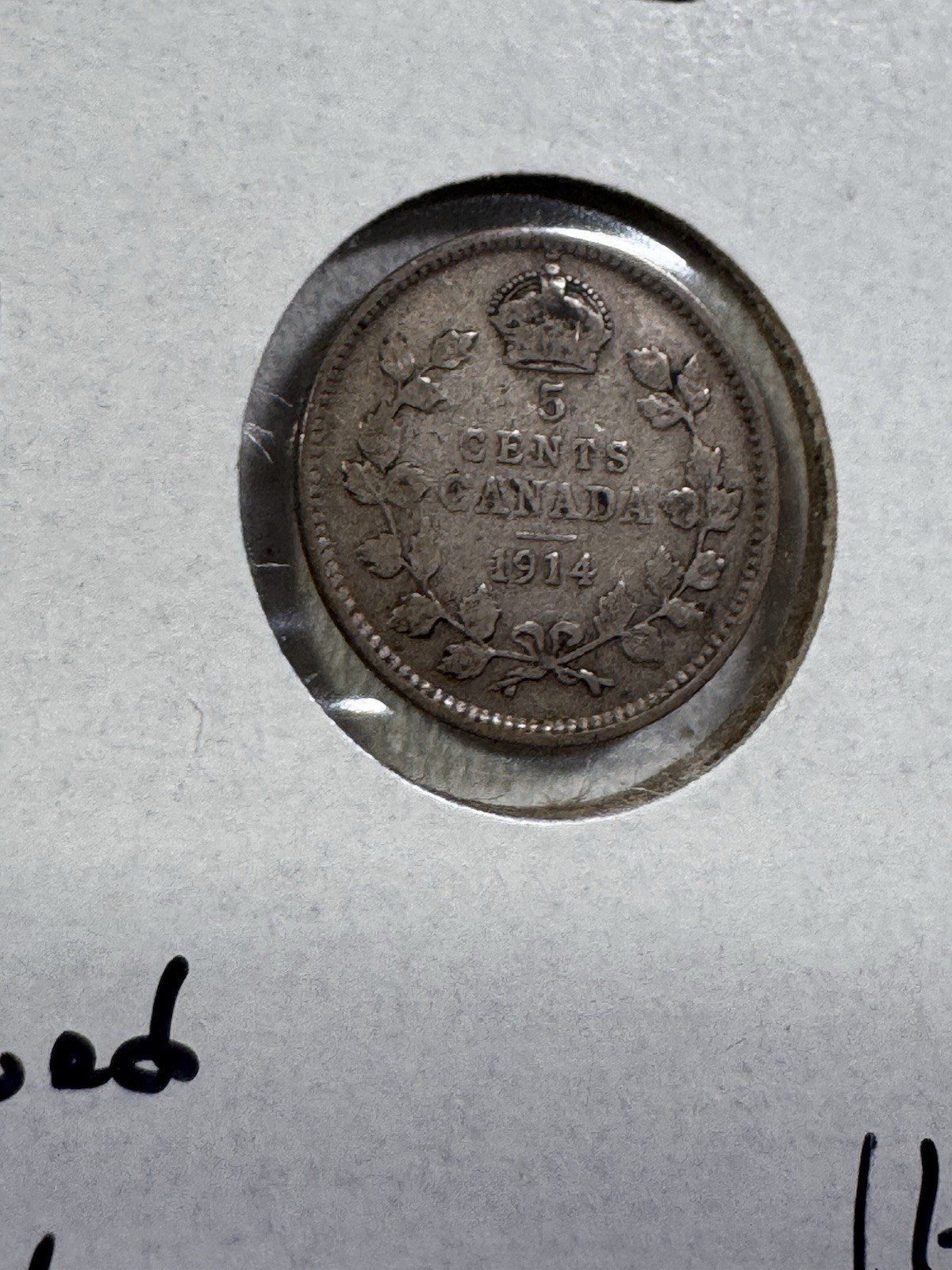 1914 Canada 5 Cents Silver Coin Cleaned