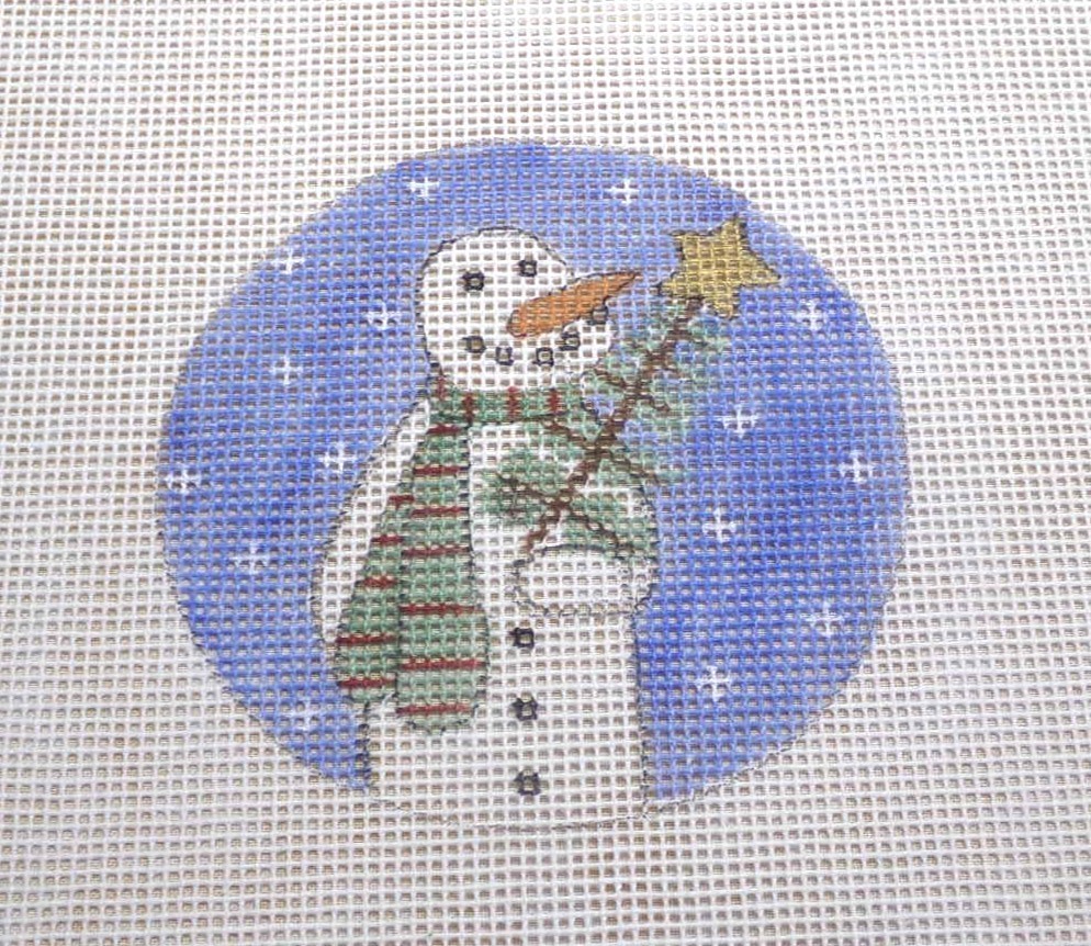 Handpainted Mono Zweigart 13 Mesh Needlepoint Canvas  *Vintage Snowman w/Tree