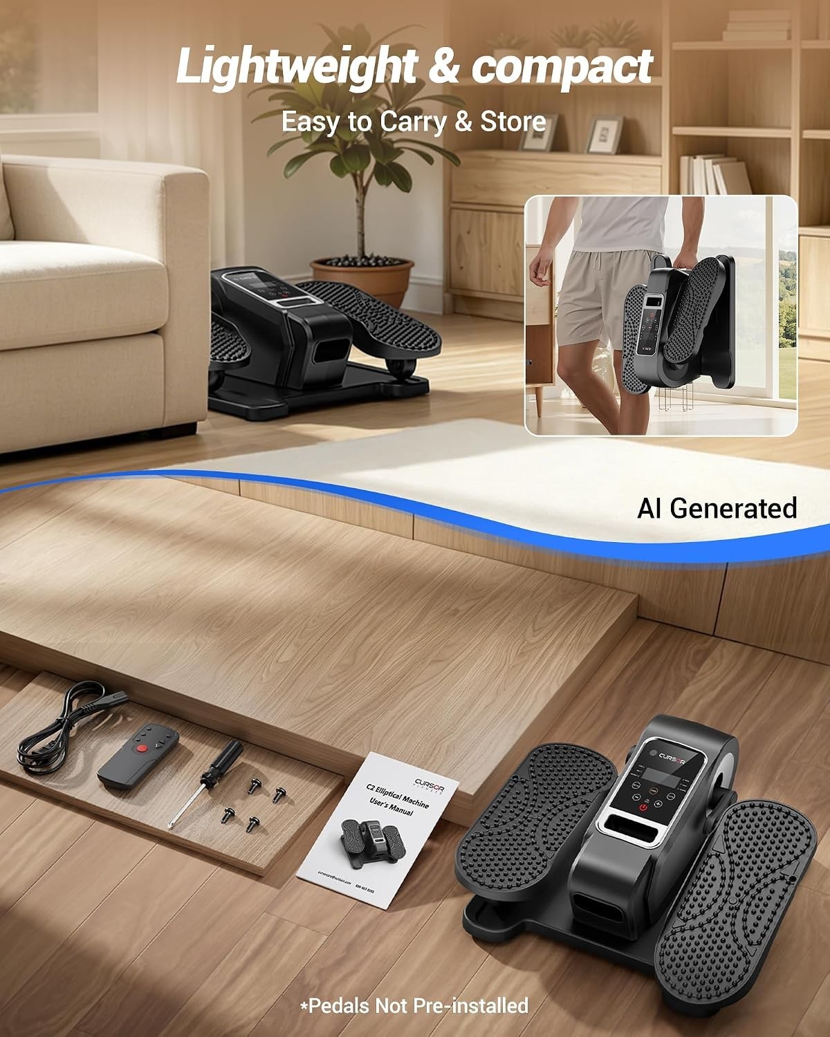Compact Mini Elliptical Machine with Remote | 12 Adjustable Speeds for Home Use