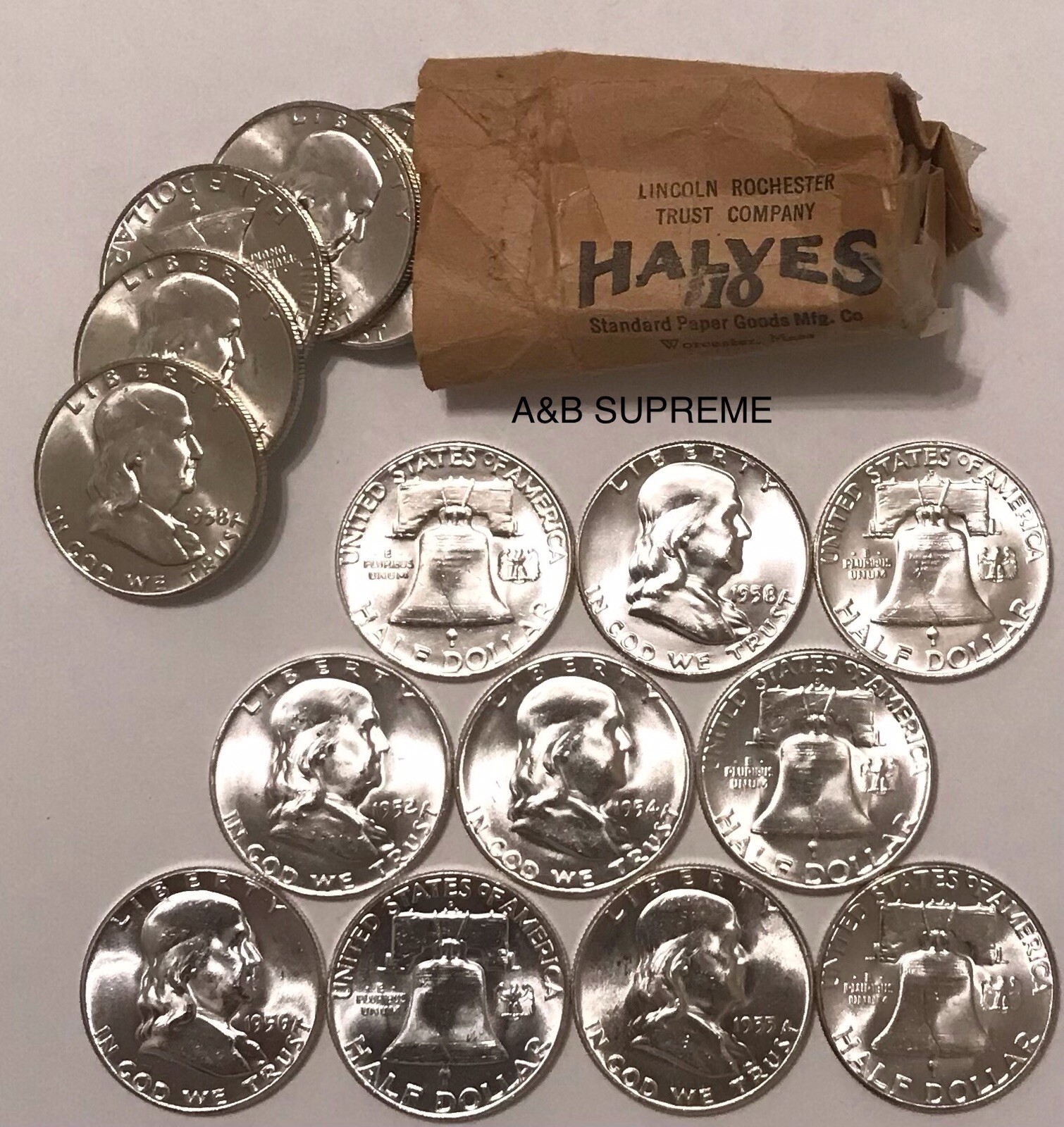 (10) Franklin Half Dollars From OBW Roll Estate CHOICE-GEM Bu Unc 90% Silver