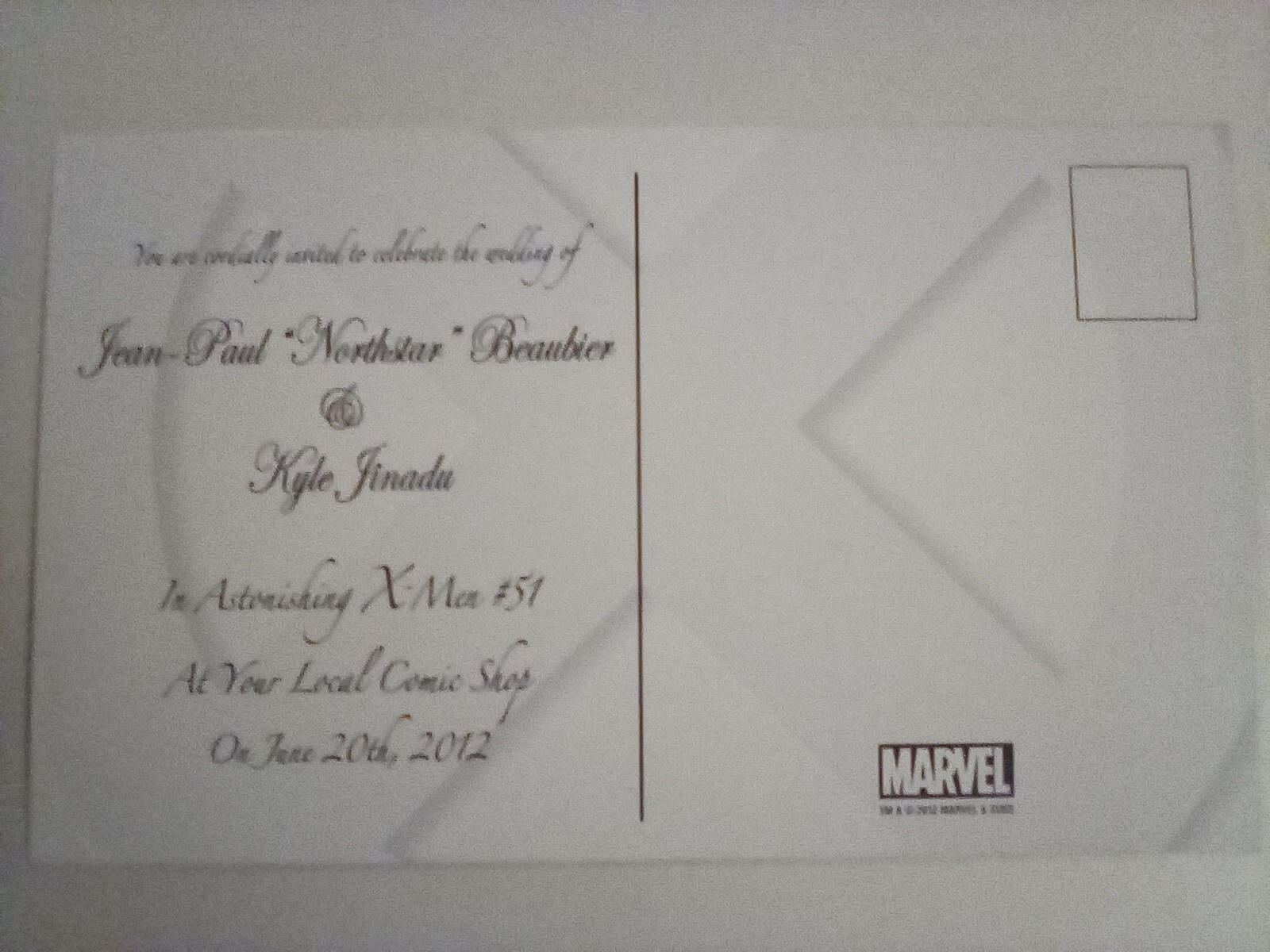 Marvel; Northstar Wedding Promo PostCard
