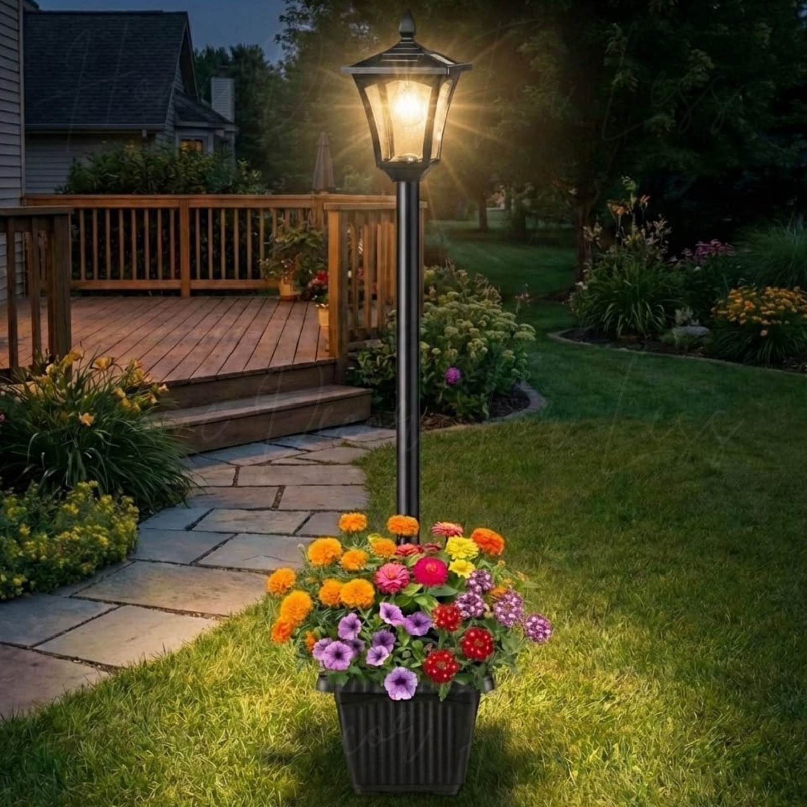 76" Solar Lamp Post Planter Outdoor Garden Light Patio Yard Pathway Decor LED
