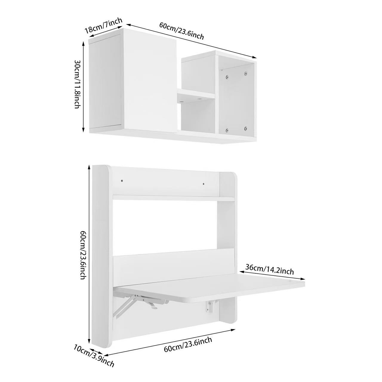 Folding Space Saving Wall-Mount Table Fold Down Laptop Desk White Writing Table