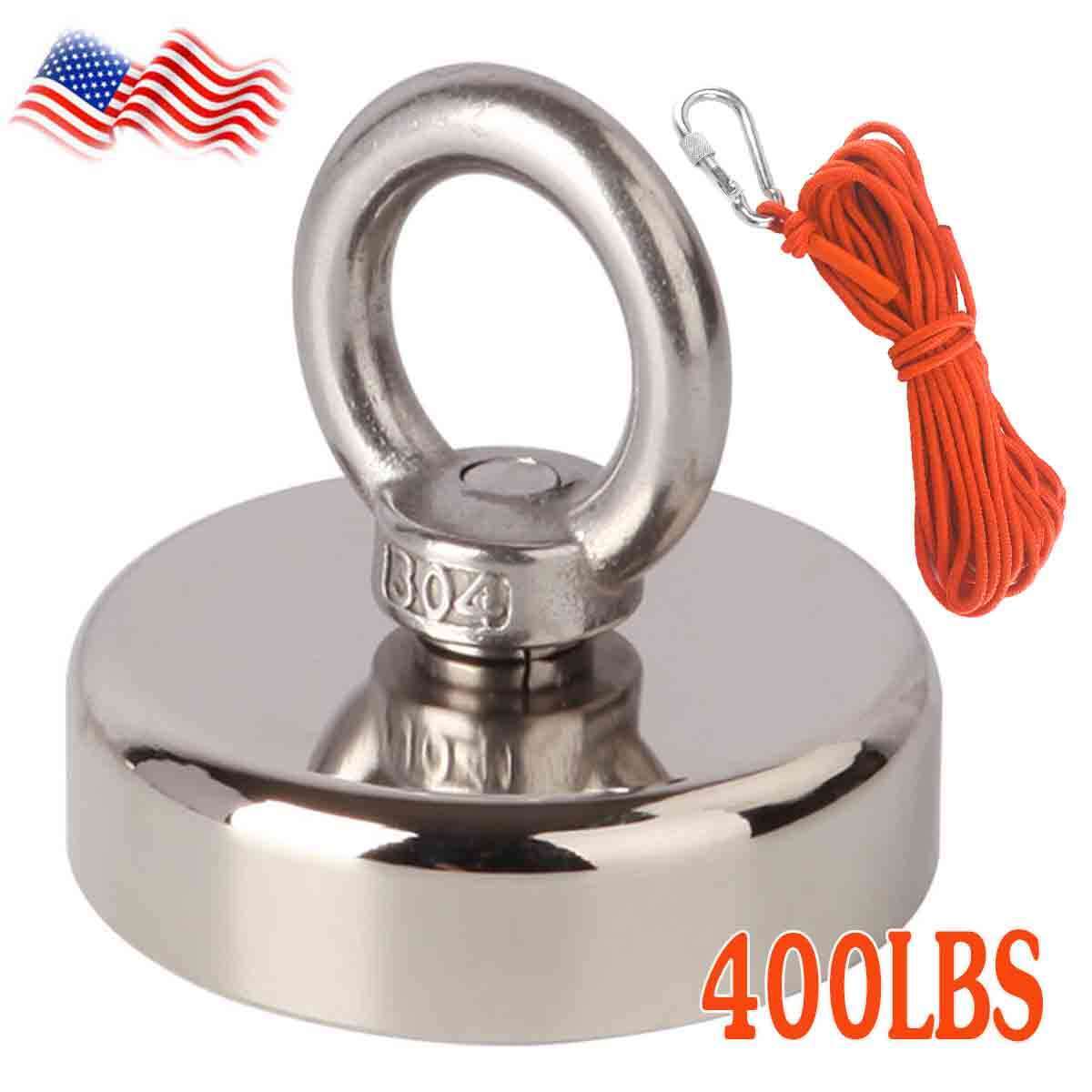 Fishing Magnet Kit Upto 400Lbs Pull Force Strong Neodymium /10m Rope /Carabiner