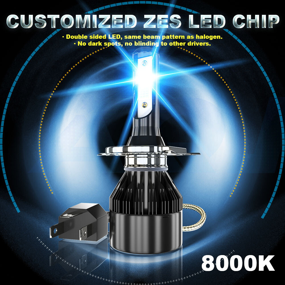 H4/9003 LED Headlight Conversion Kit High/Low Beam 8000K Ice Blue Light Bulbs