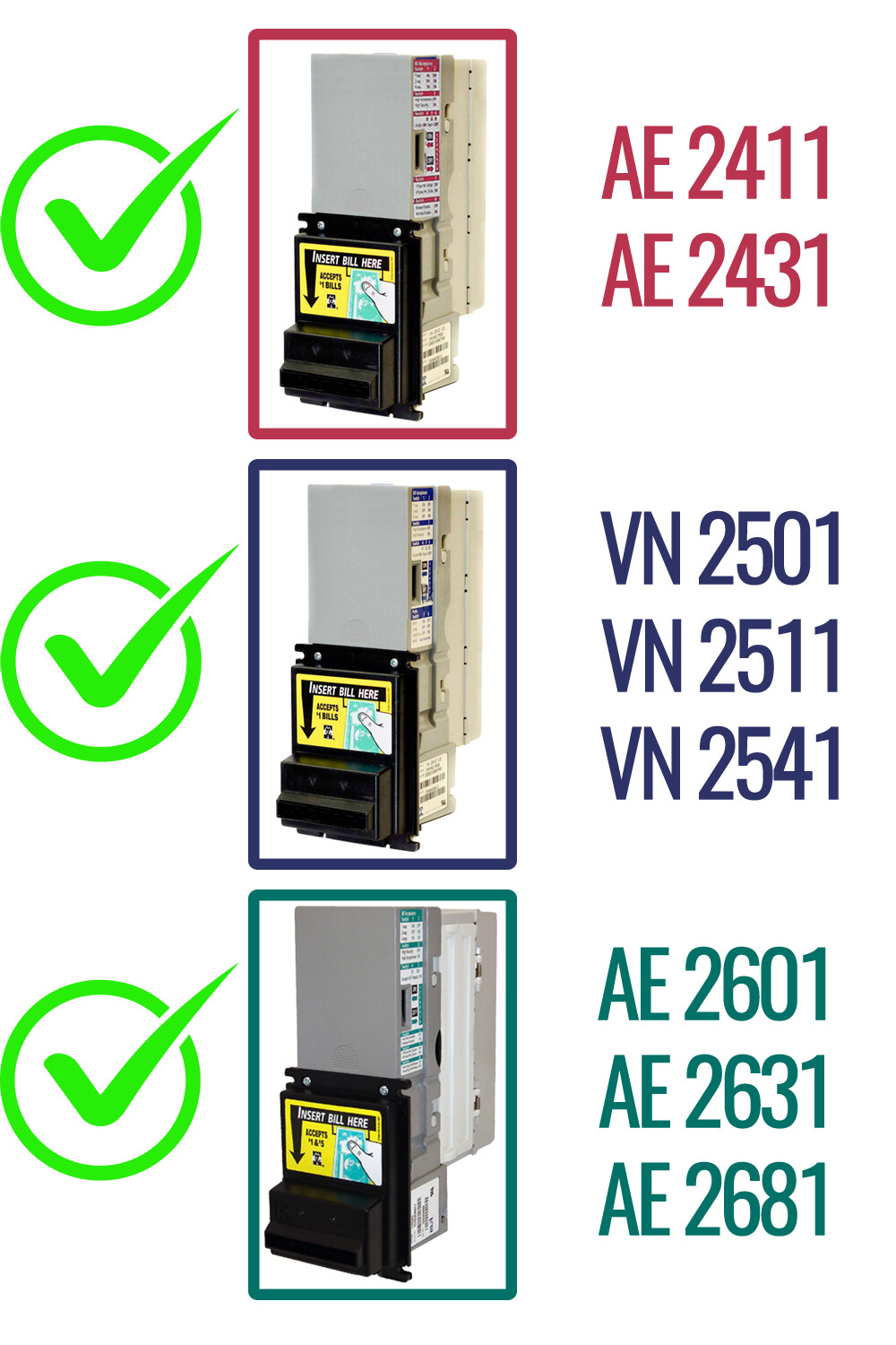 MEI MARS VN 2511 110 VOLT PULSE BILL VALIDATOR/BILL ACCEPTOR POWER HARNESS