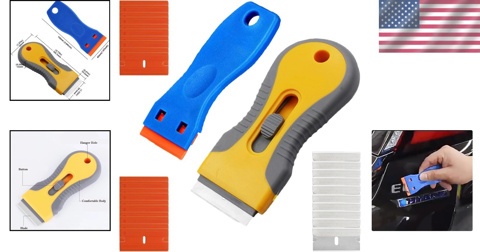 Plastic Razor Blade Scraper Tool, 2 Pcs Razor Scraper with 20 Pcs Plastic Blades