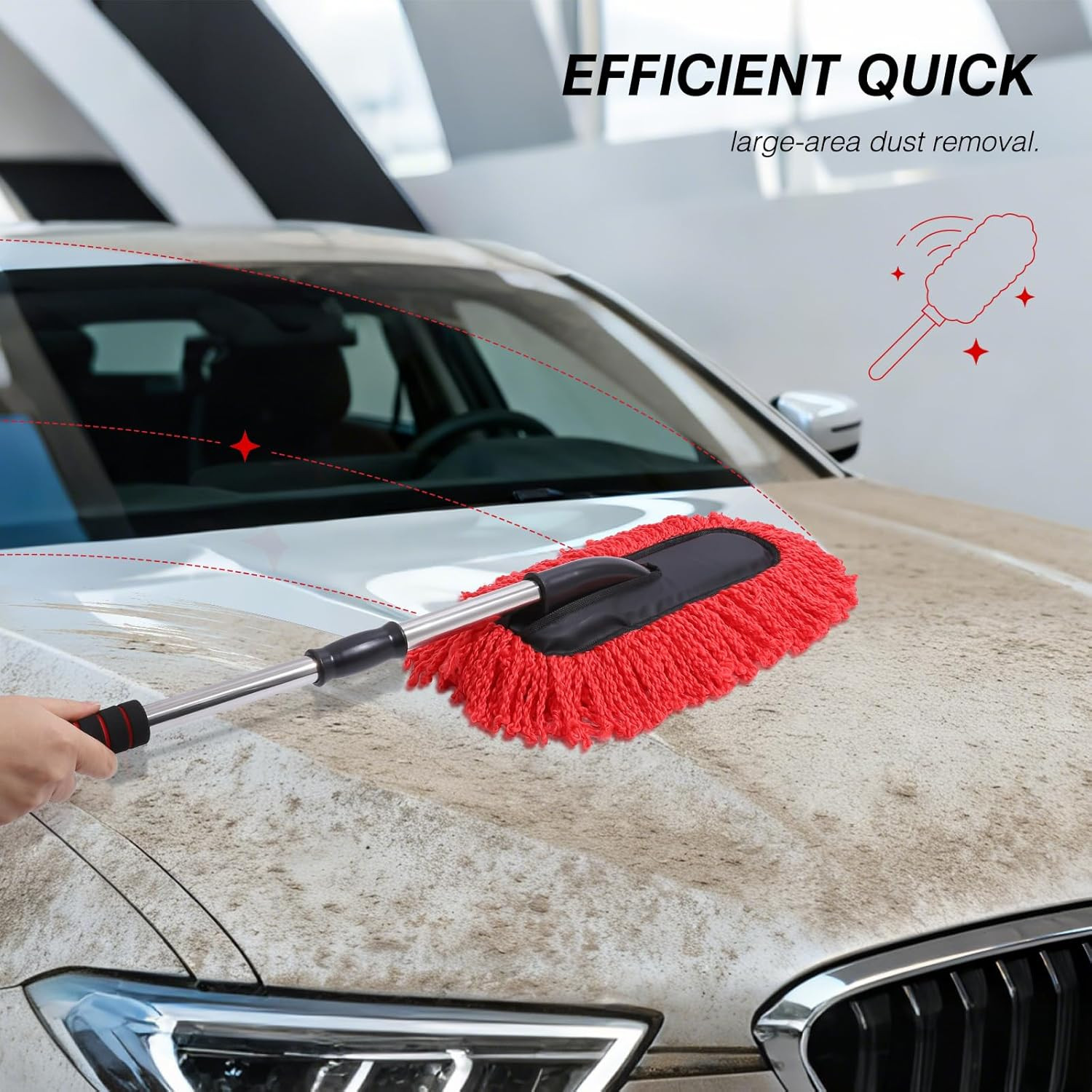 3 Pack Large Red Microfiber Car Duster Exterior Scratch Free with Extendable, Ca