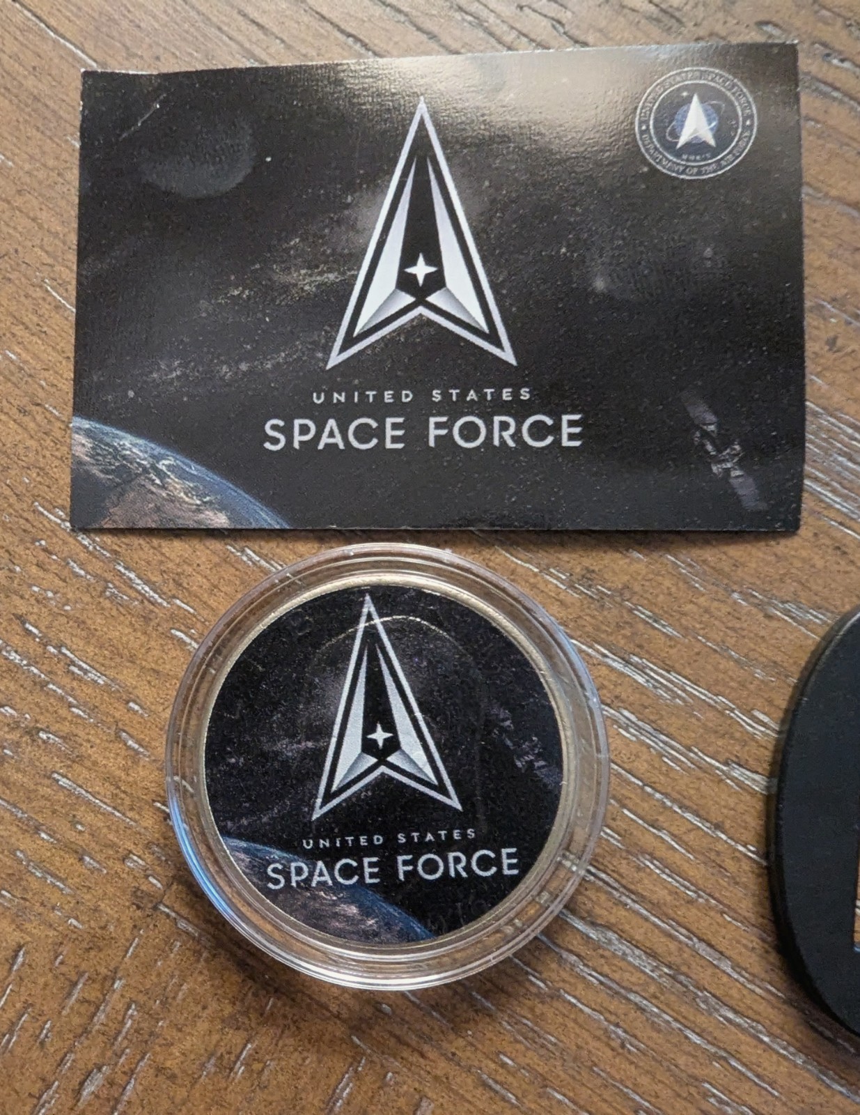 United States SPACE FORCE USSF Official Black Logo IKE  Dollar . With Stand