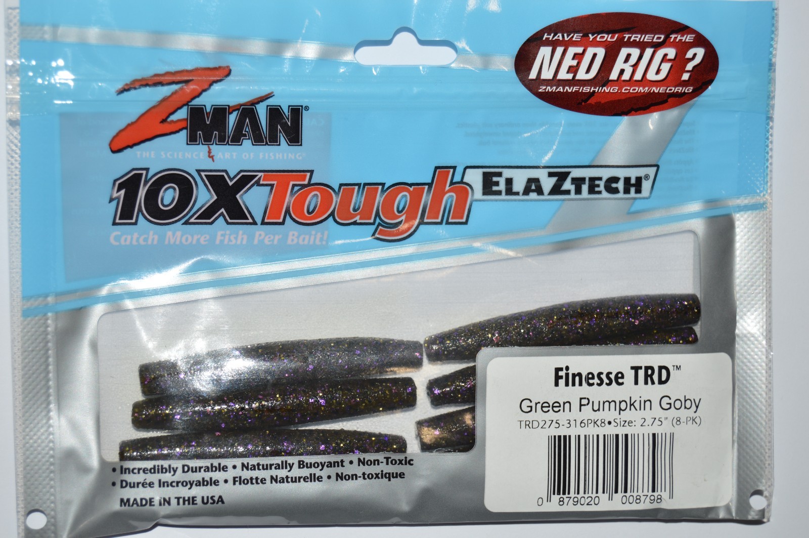 z-man zman finesse trd 2.75" naturally bouyant ned rig lure green pumpkin goby