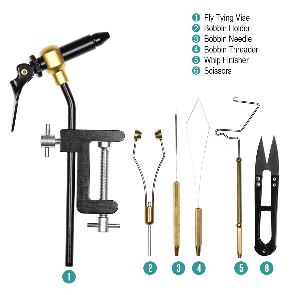 6pcs Fly Tying Tools Combo Kit Fly Tying Vise Bobbin Holder Threader Needle