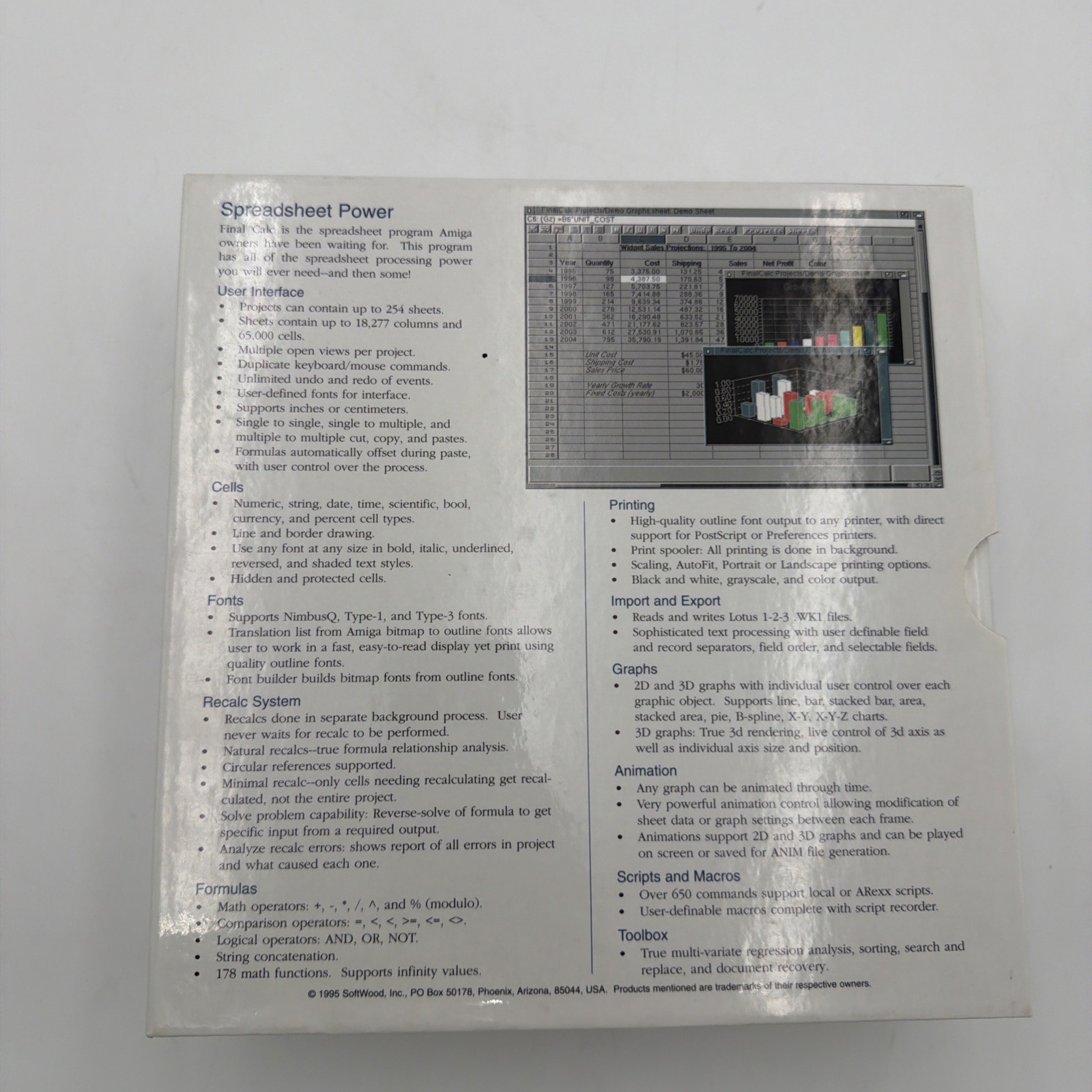 Final Calc Amiga Complete Box Binder Manual 4 Disks Tested SoftWood Spreadsheet
