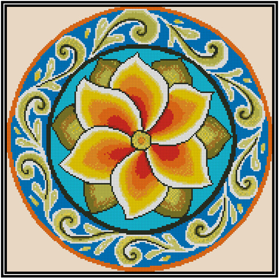 Mandala with Orange Flower Counted Cross Stitch CHART No.11-143