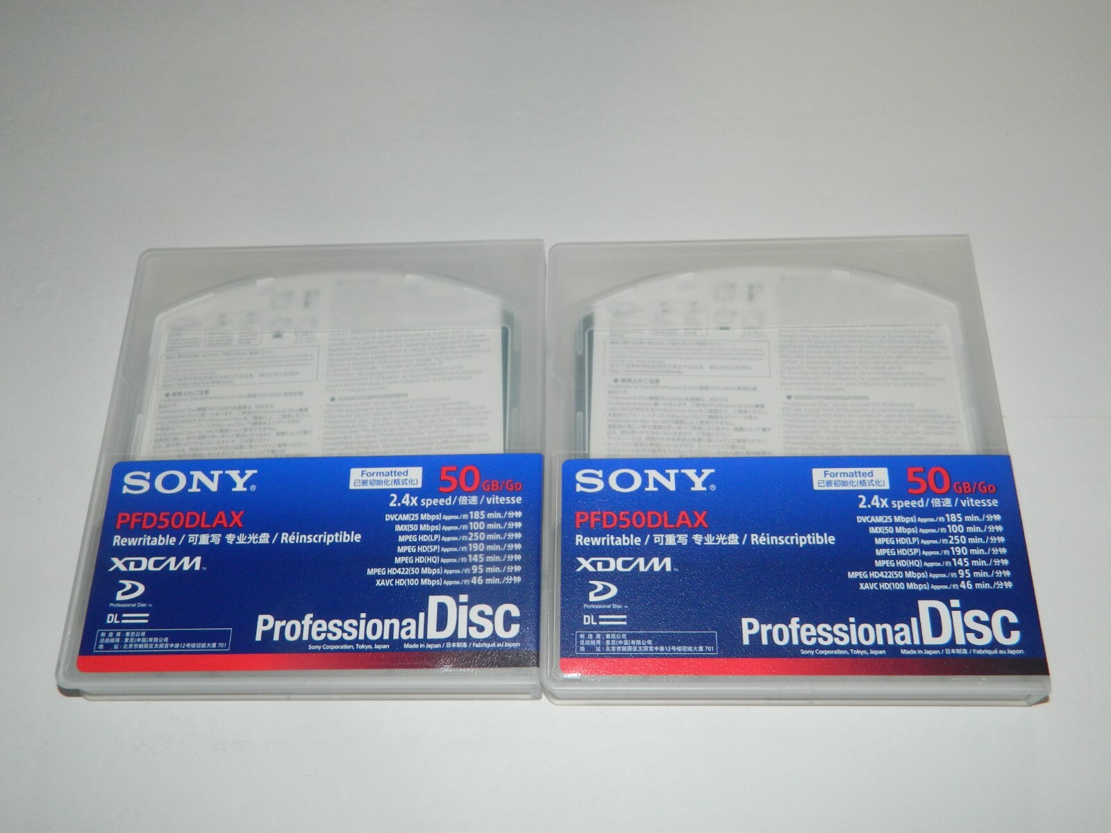 2 SONY PFD50DLAX Rewriteable XDCAM Professional Discs 50GB/Go 2.4xSpeed NEW