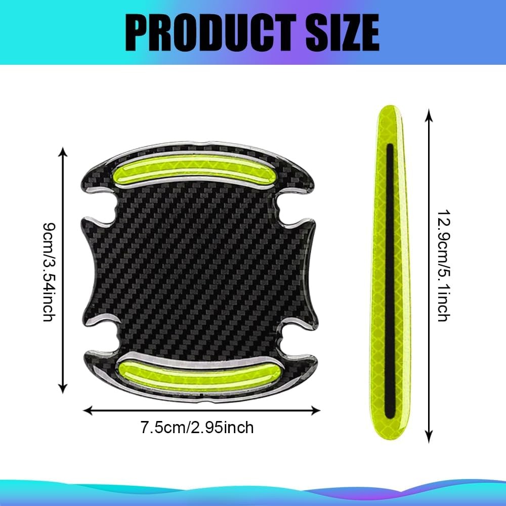 8PCS Car Door Handle Protector Reflective Sticker, 3D Ca Color: Gemstone Green