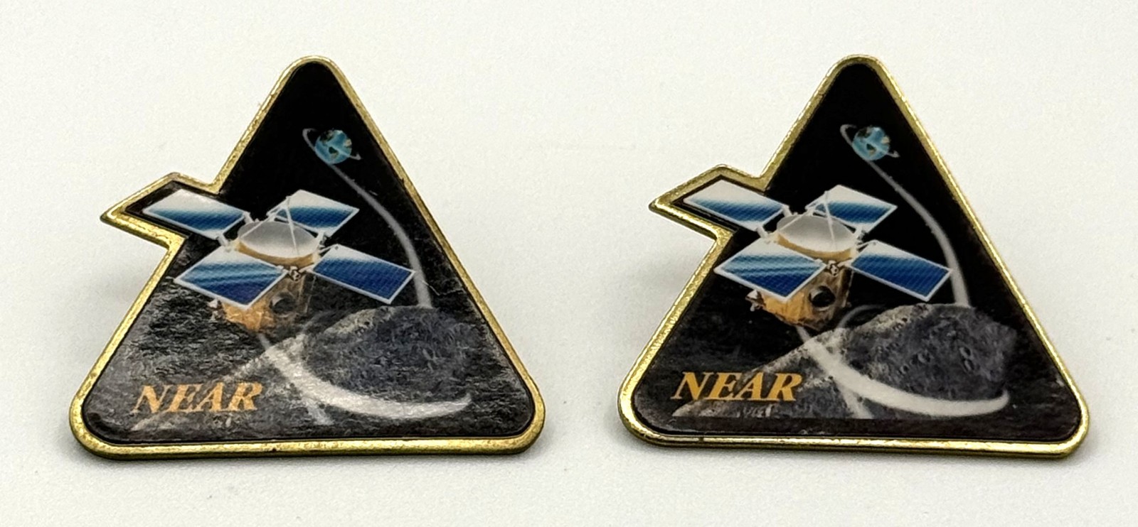 Vintage NEAR Shoemaker NASA Mission Asteroid Eros Lapel Pins Lot of 2 USA Made