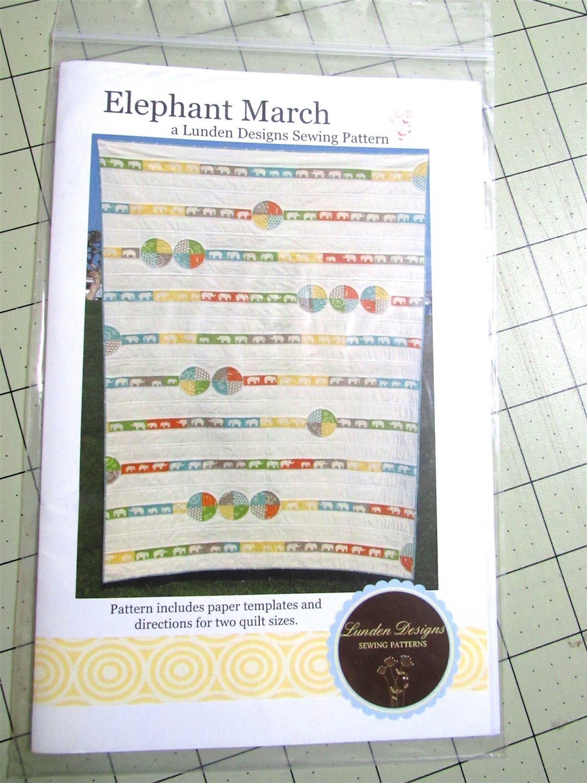 Elephant March Quilt Pattern by Lunden Designs, 40" x 50 3/4" & 50" x 69 1/4"
