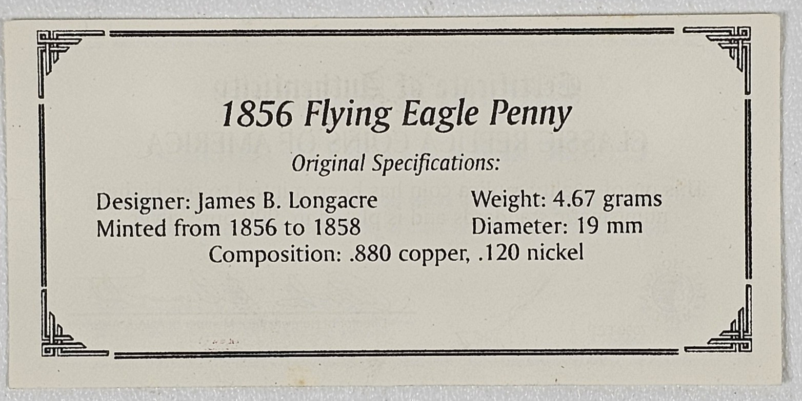 1856 Flying Eagle Penny Cent Silver Plated COA -COPY Large Free Shipping