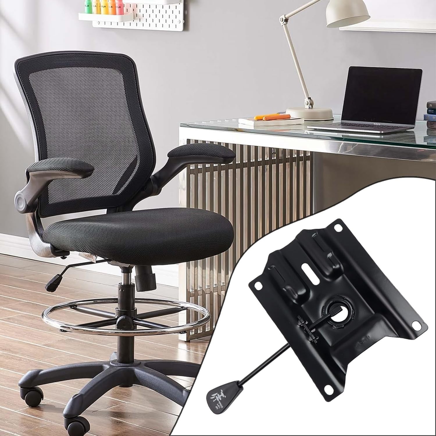Office Chair Tilt Base Heavy Duty Steel Control Mechanism Black Swivel 6.8x5.5in