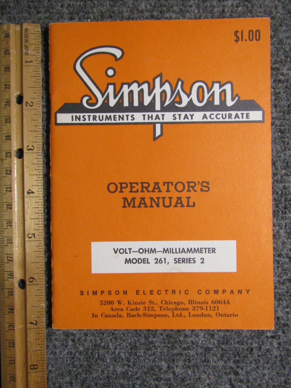 Simpson V.O.M Model 261 Series 2 Operator's Manual ~ c. 1971 ~ Original