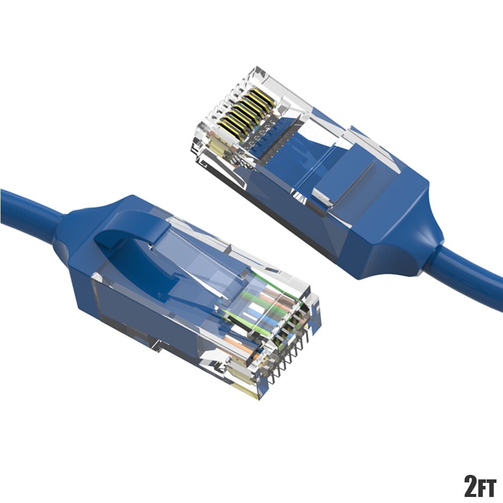 2FT CAT6 RJ45 Slim Ethernet LAN Network Patch Cable UTP Copper Wire 28AWG Blue