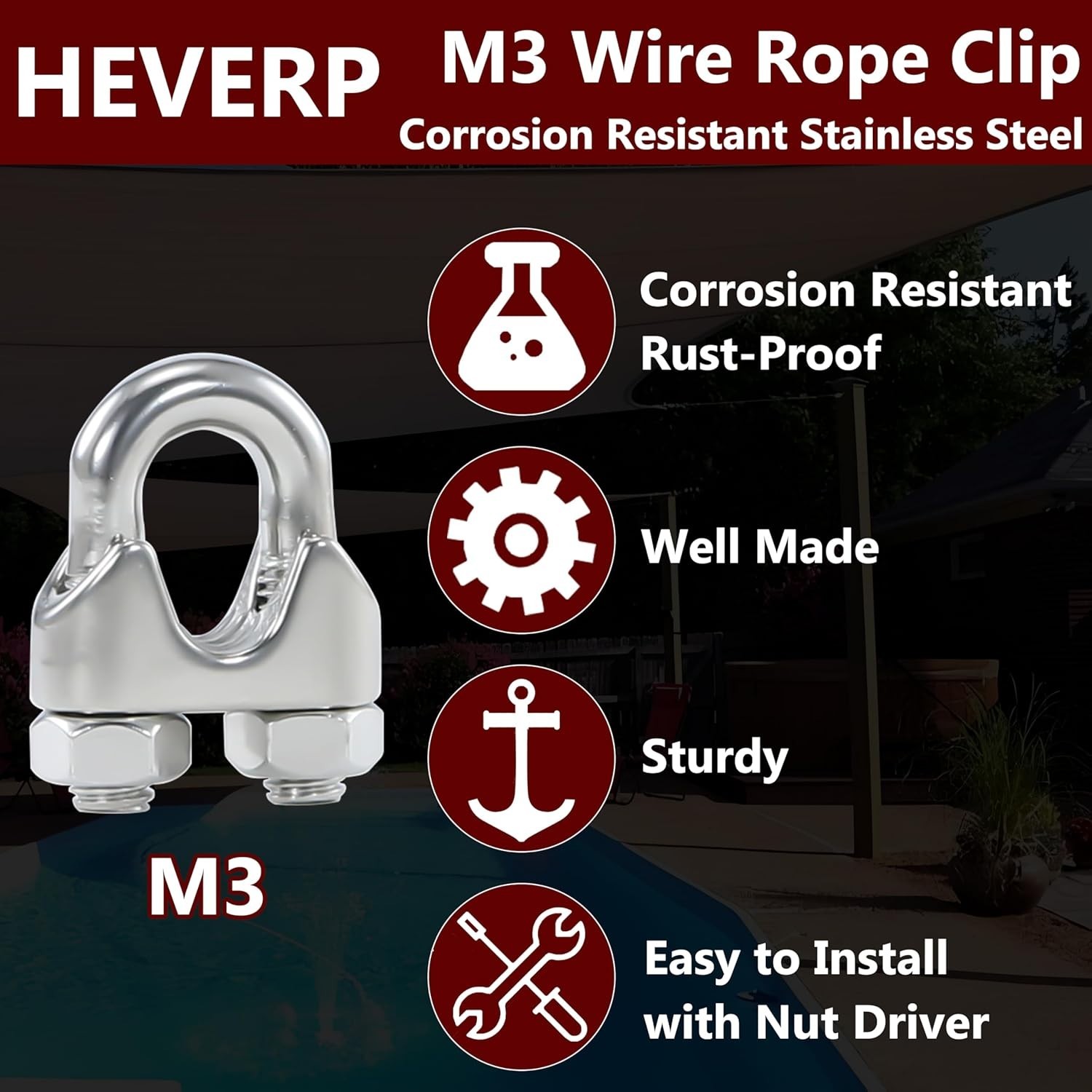 Durable 20PCS Stainless Steel Wire Rope Clips for Various Securing Needs