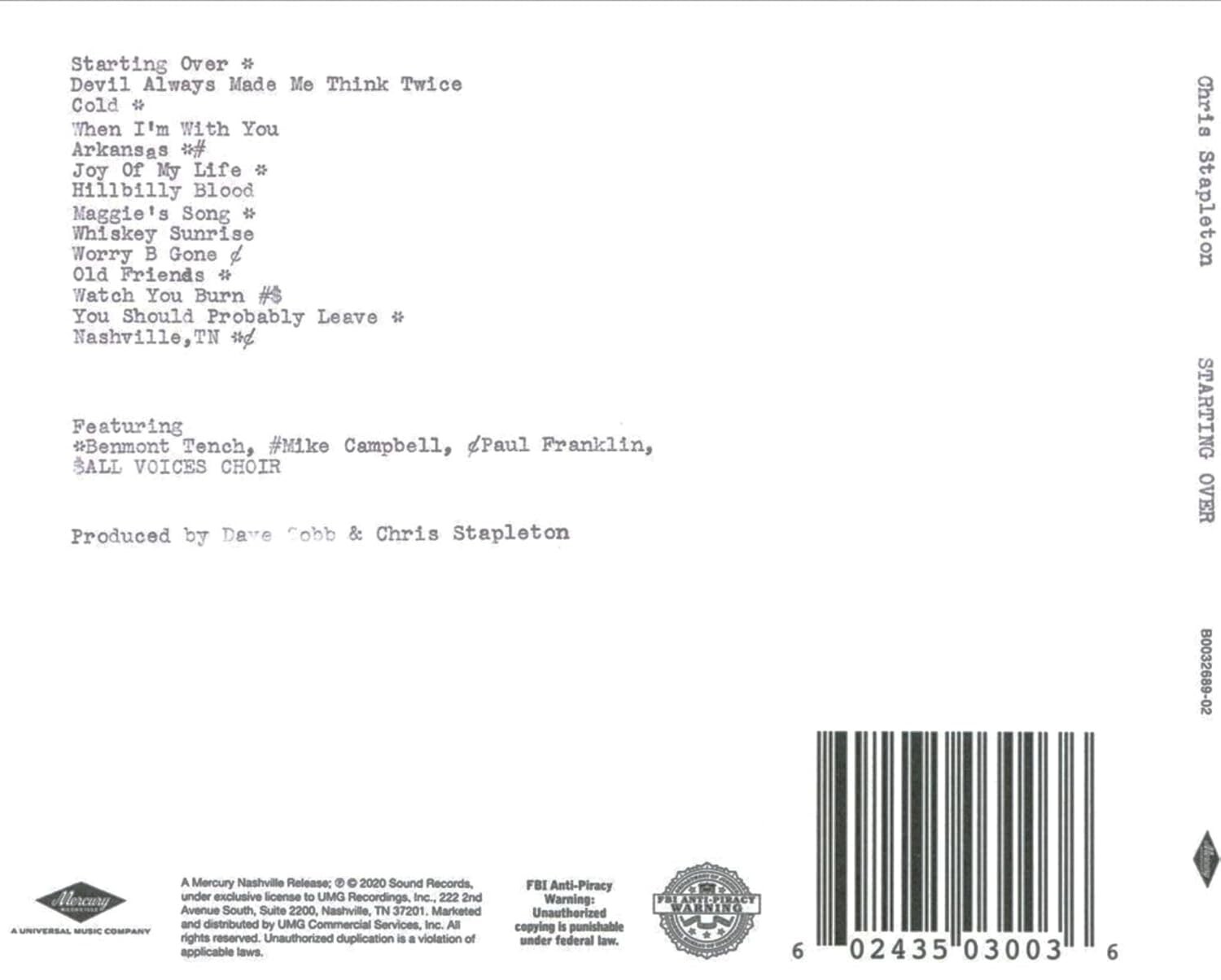 Chris Stapleton Collection - Higher / Traveller / Starting Over 3 CD Set
