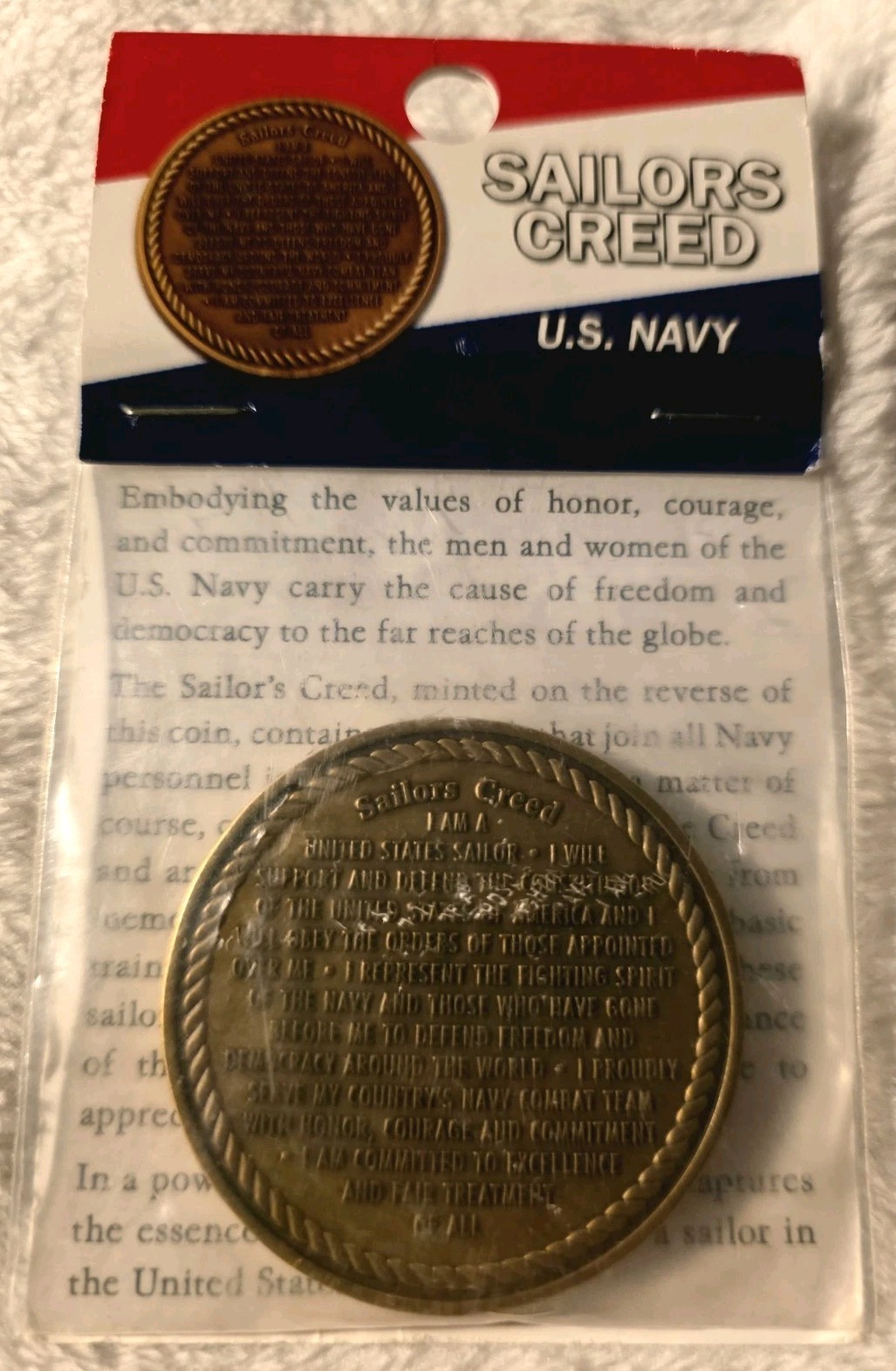 Vtg Sailors Creed US United States Navy Challenge Coin in original pkg military