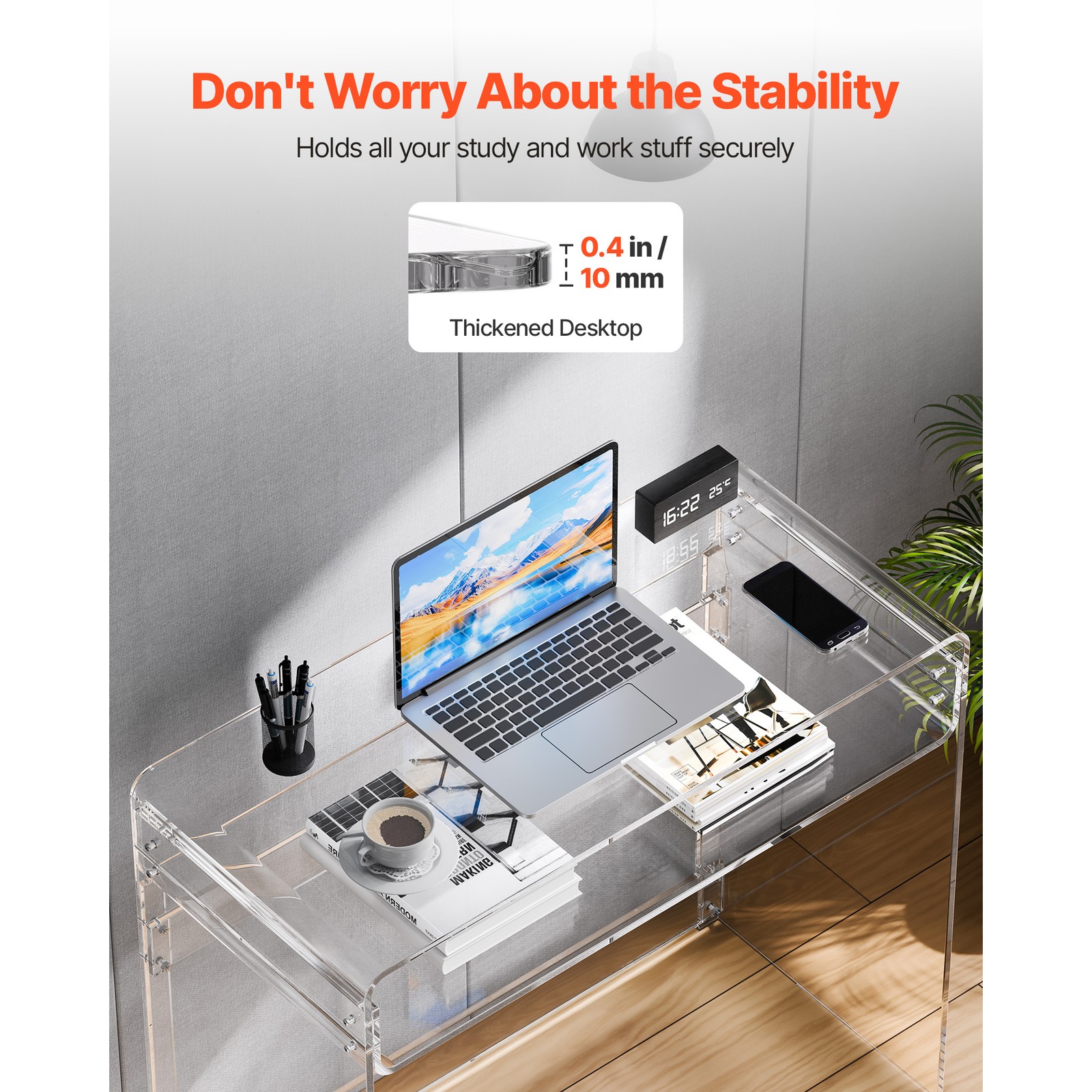 Uimoso Acrylic Side Table with Two Shelves and Storage, Modern Clear Design