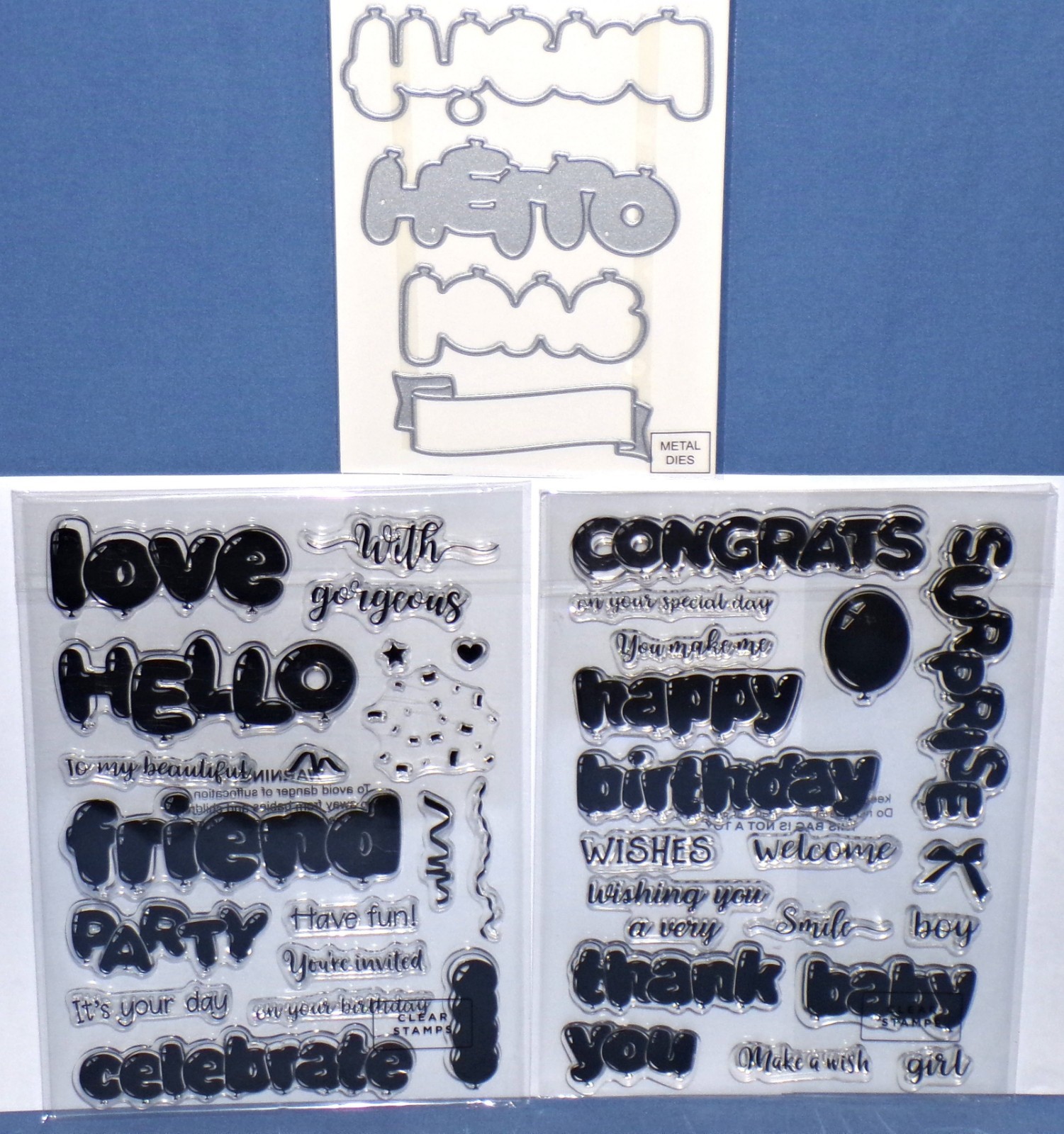 Balloon Stamps & Dies Happy Birthday Friend Hello Party HTF Crafters Companion