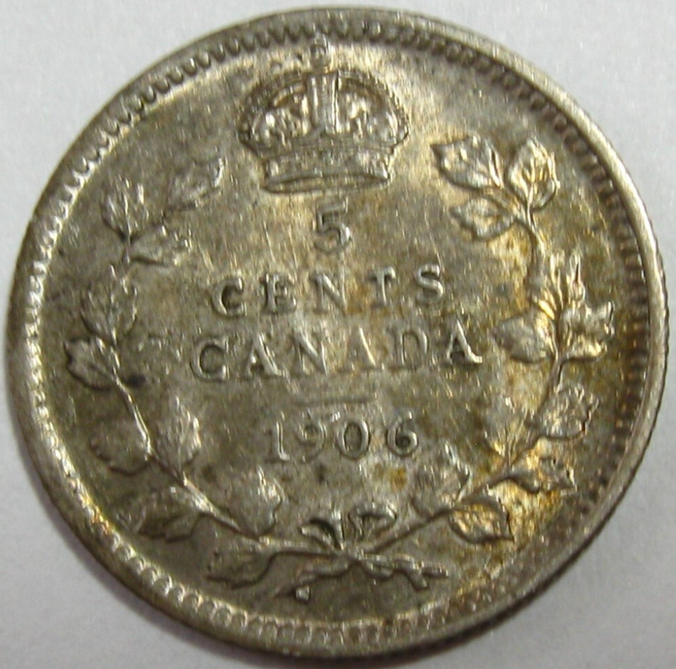 About Uncirculated/Unc 1906 Canada 5 Cents - #6357-68