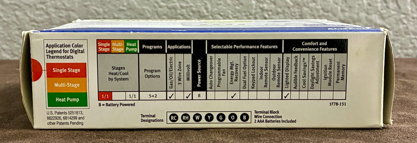 Emerson Thermostat 1F78-151 Single-Stage Programmable Digital 5/2 day backlight