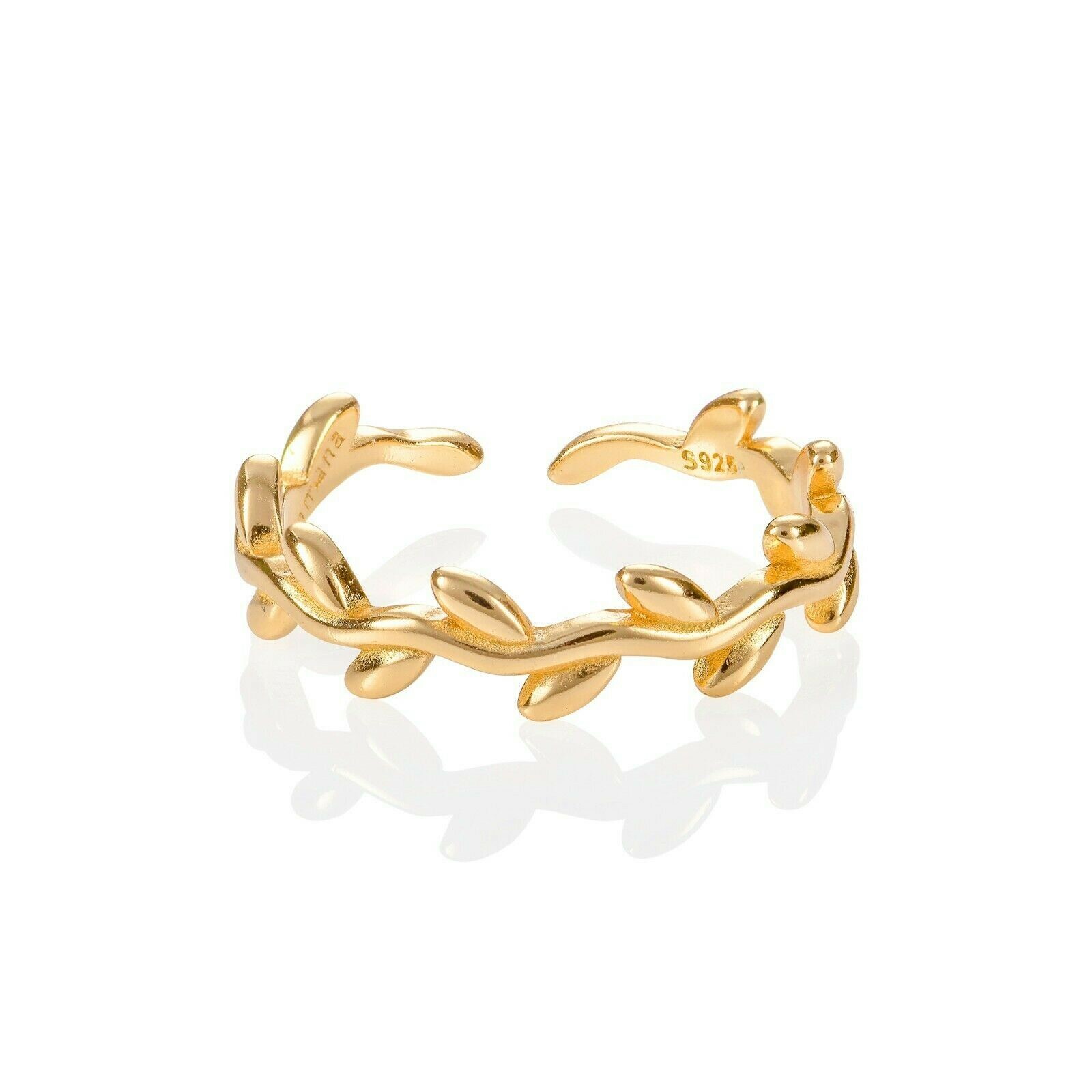 Womens Gold Toe Ring in a Leaf Pattern in 18ct Gold Plated 925 Silver for Women