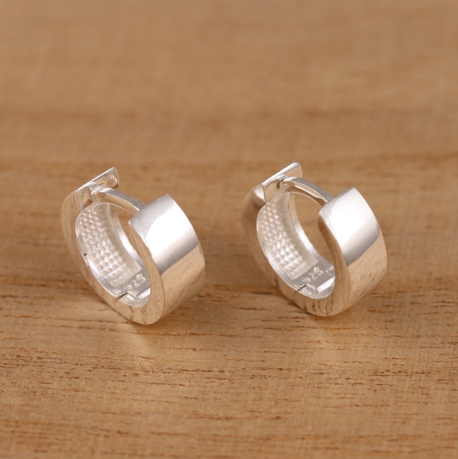 925 Sterling Silver 12mm x 4mm Plain Huggie Hoop Earrings Men's Ladies Gift Box
