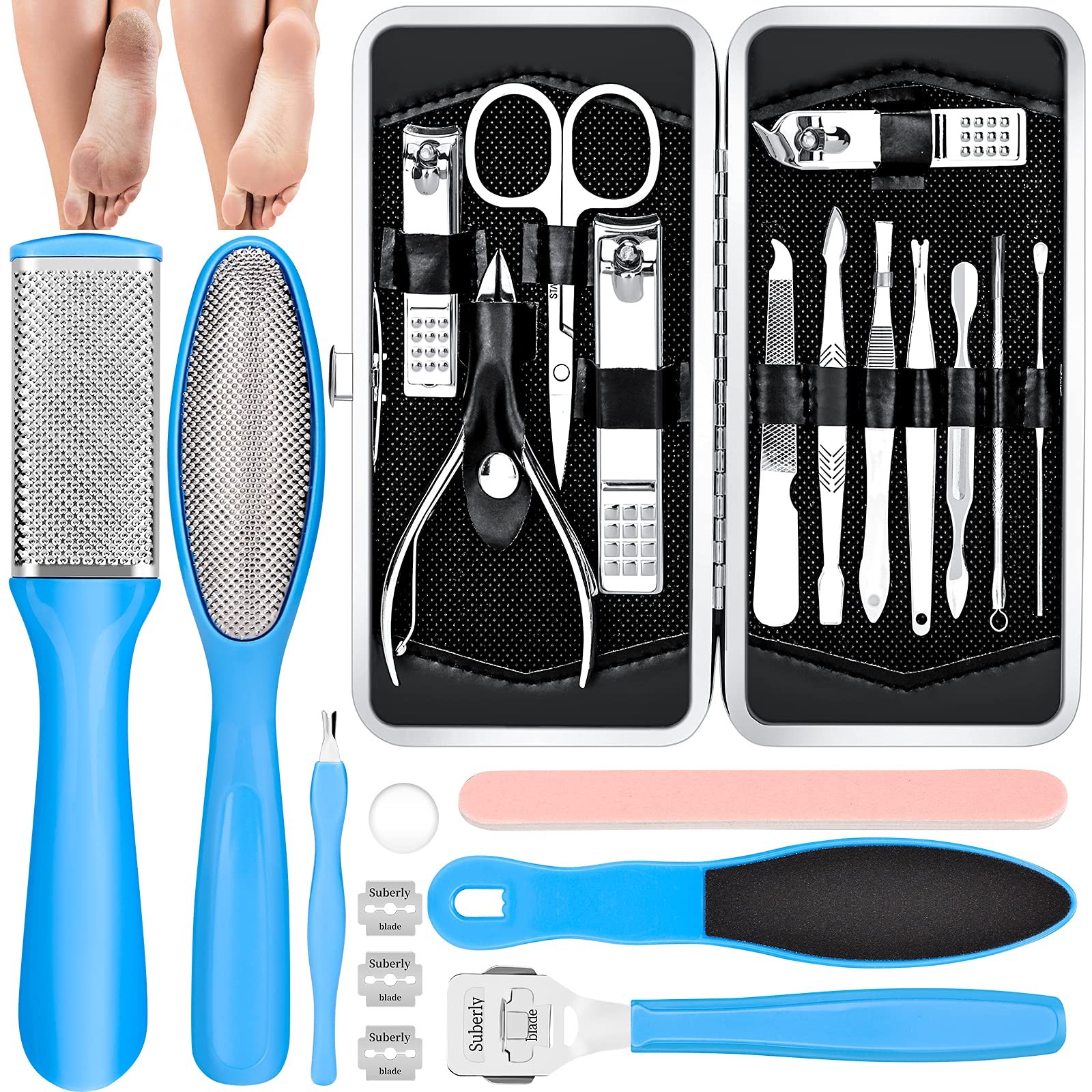 Pedicure Kits - Callus Remover for Feet, 23 in 1 1 Count (Pack of 23), Blue