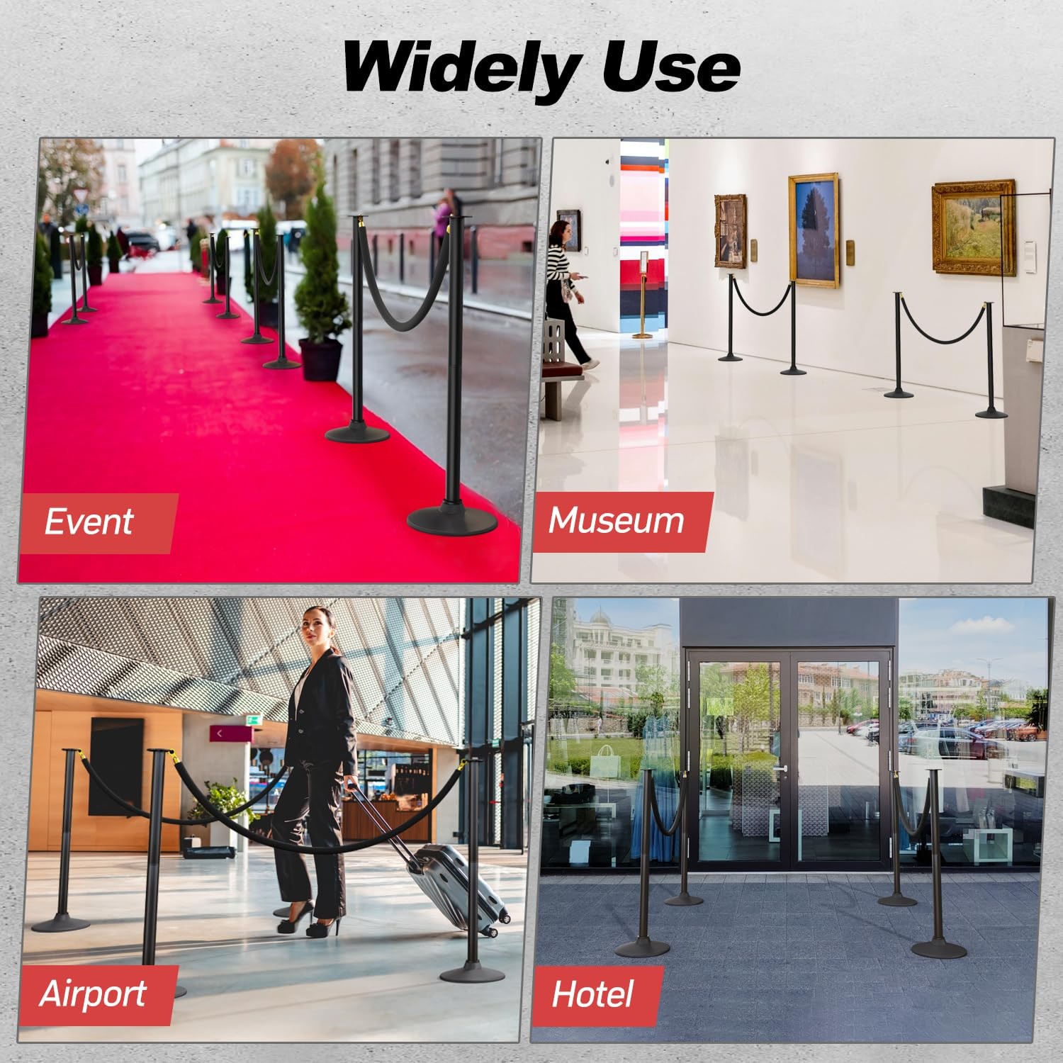 2 PCS Plastic Stanchion Posts Black Velvet Ropes Weighted Base Crowd Control